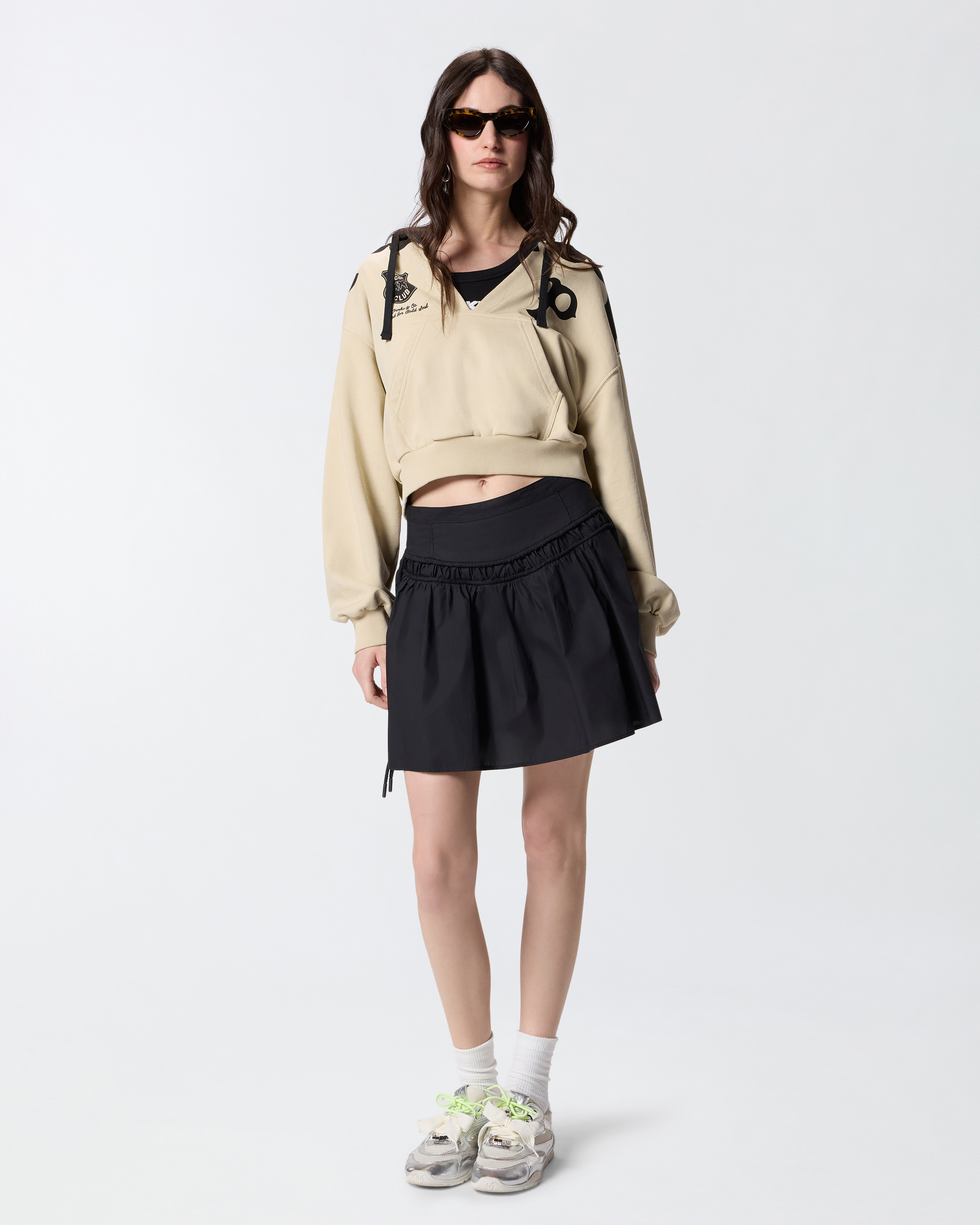 Short gathered skirt with drawstring ties PINKO Black