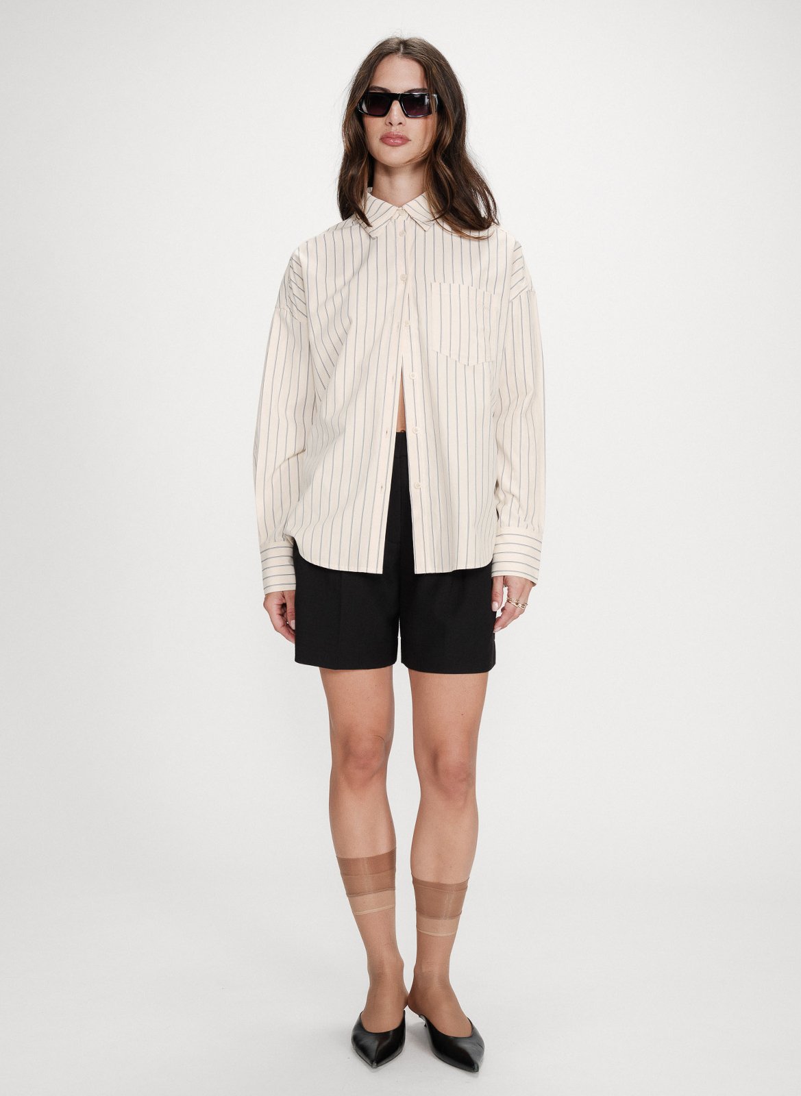 Chemise oversize col classique en coton mélangé rayé GRACE ET MILA Jaune