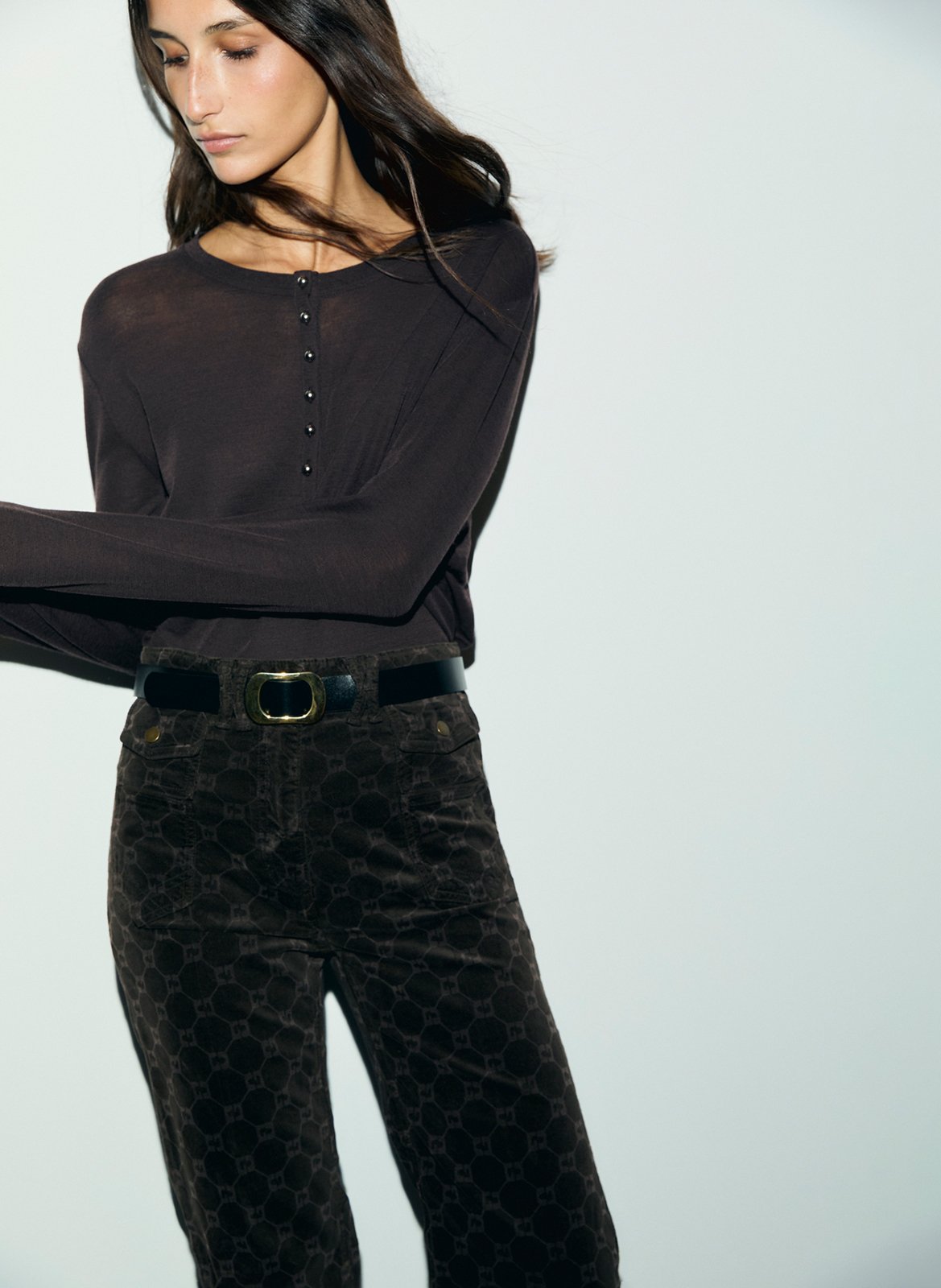 Tee-shirt fin boutonné en laine GERARD DAREL Marron