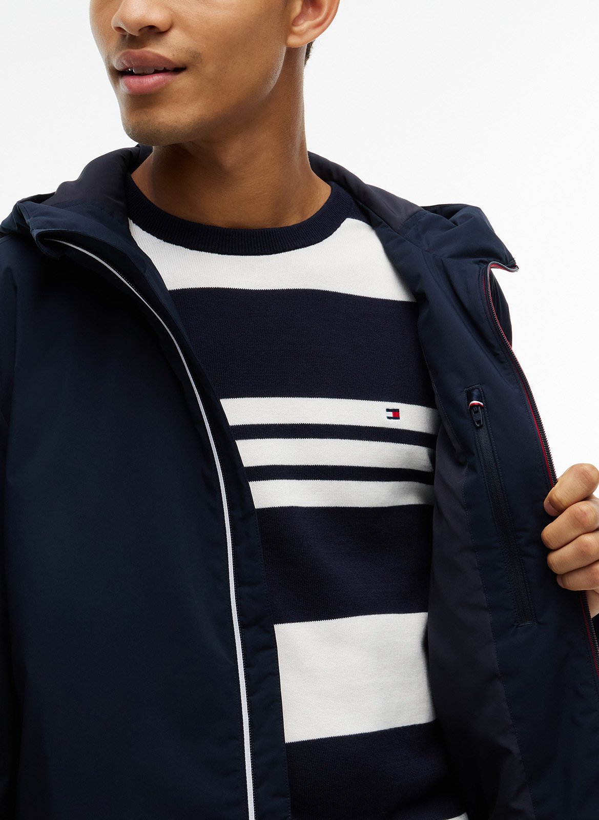 Gerader Mantel mit Reißverschluss und Kapuze TOMMY HILFIGER Blau