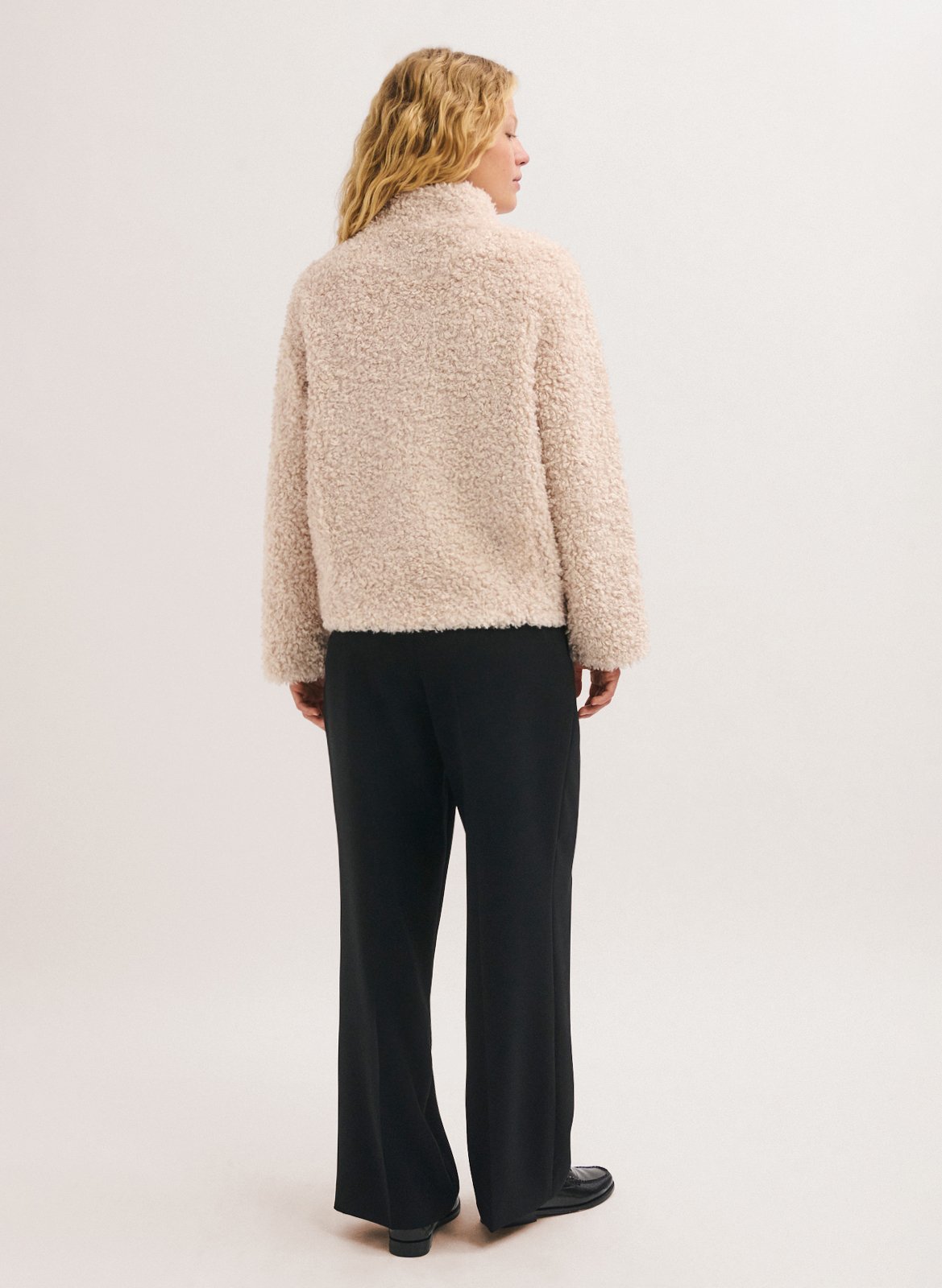 Manteau droit col montant en fourrure synthétique PABLO Beige