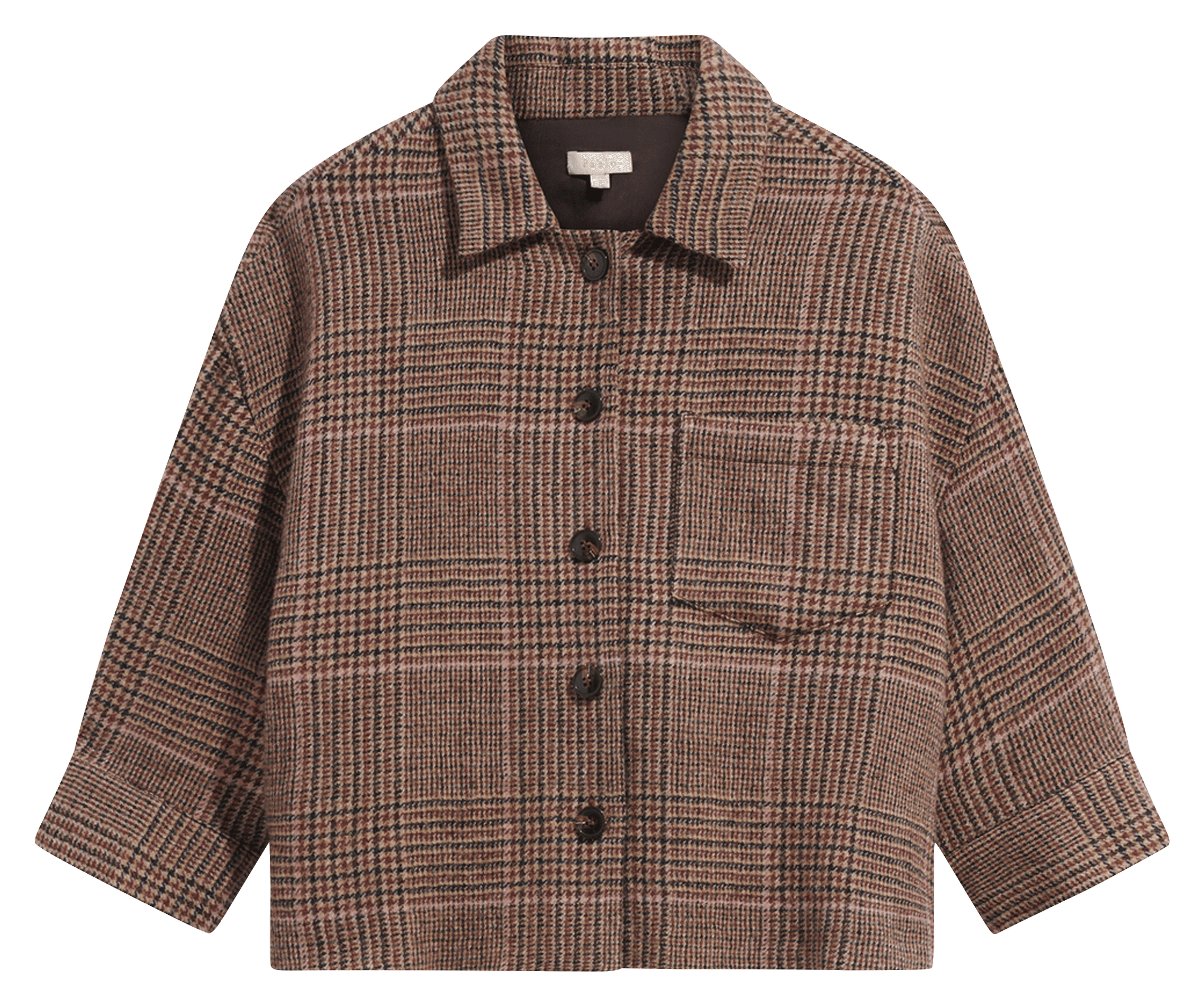 Loose fit 3/4 sleeve plaid shirt PABLO Brown