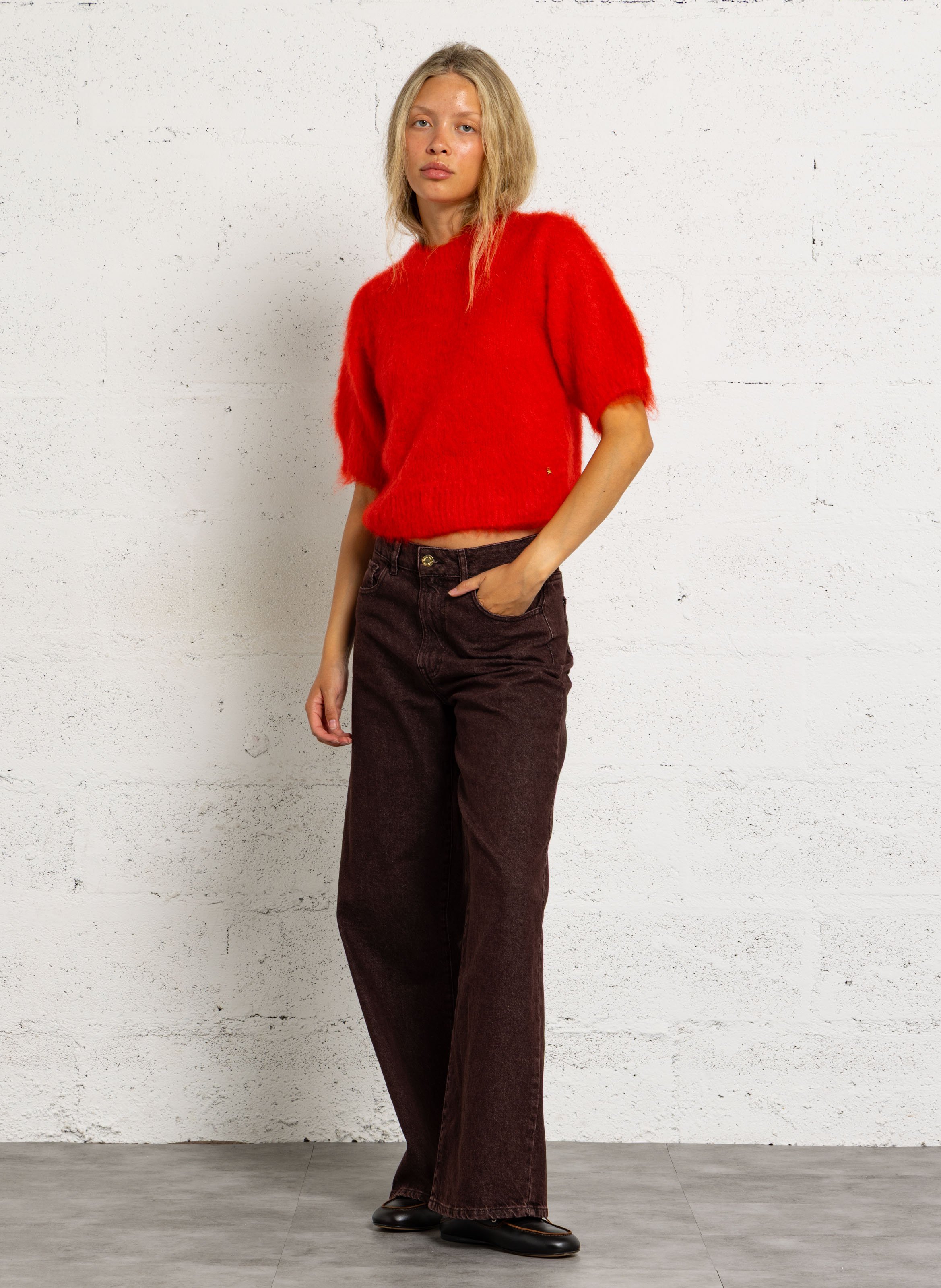 Trui met korte mouwen van gemengde mohair DES PETITS HAUTS Rood