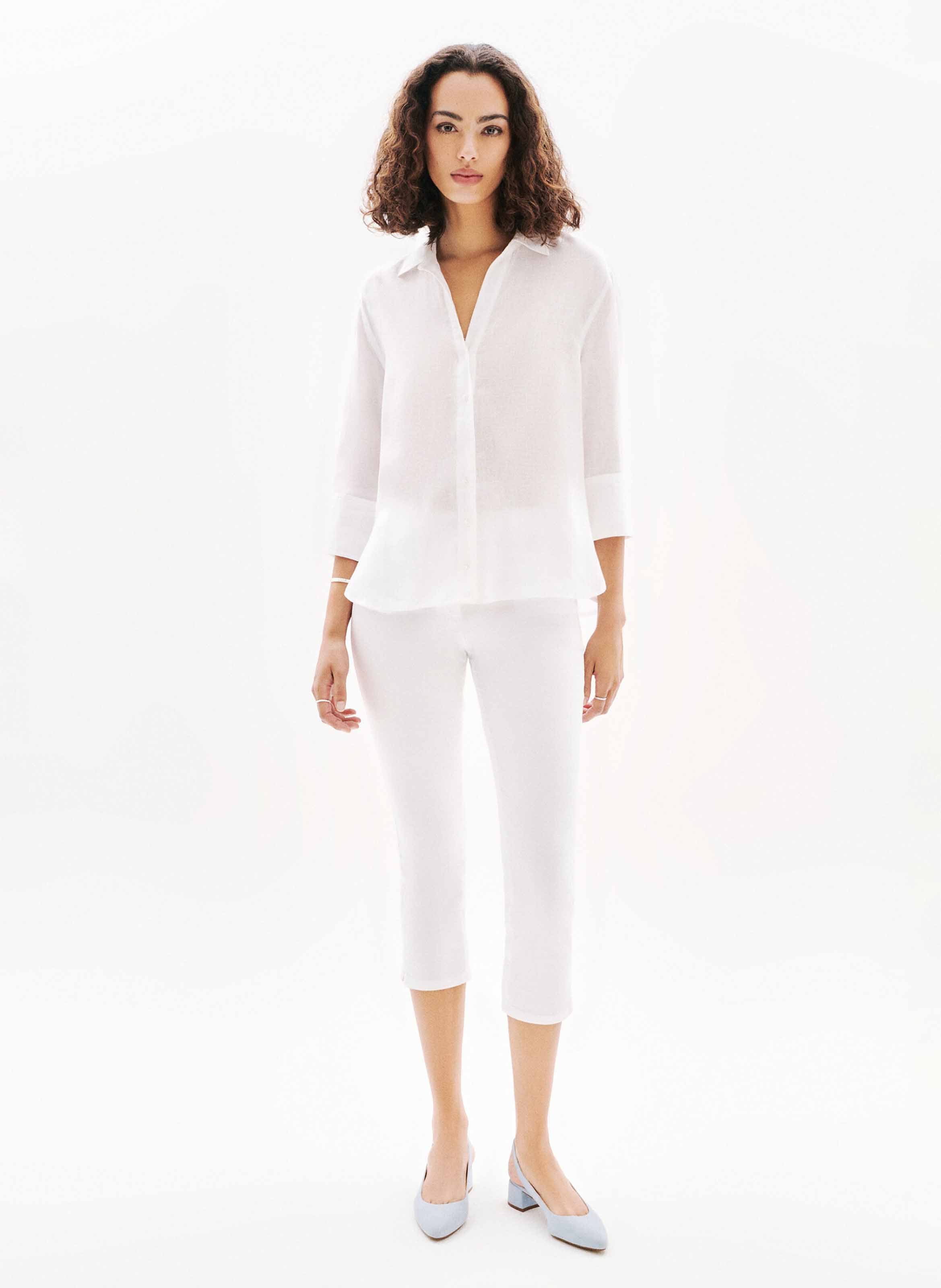 Straight linen shirt with classic collar CAROLL White