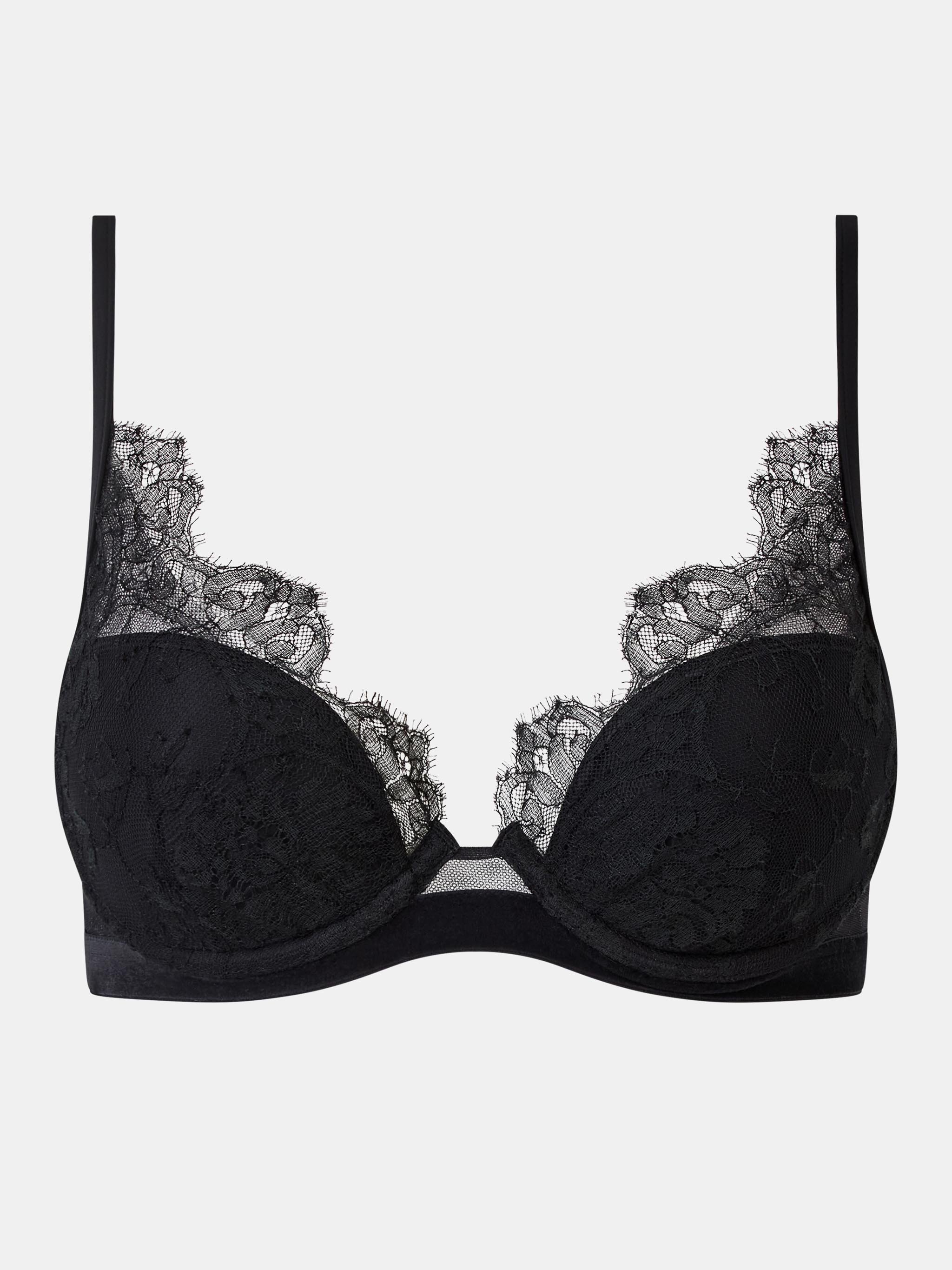 Soutien-gorge coques plongeant avec dentelle de leavers CHANTELLE X Noir
