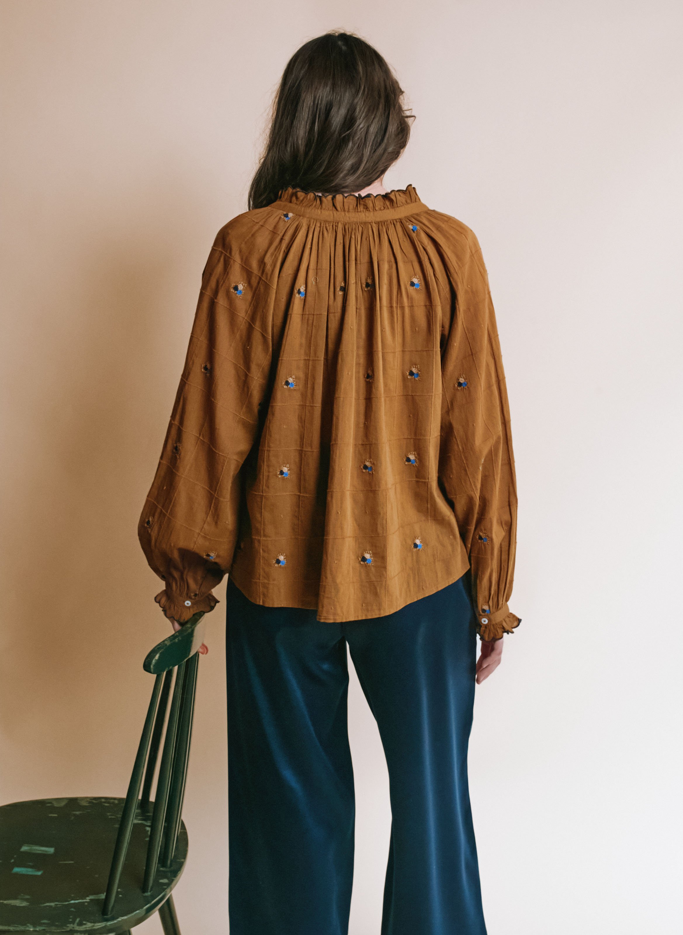 Baumwollbluse mit Rundhalskragen EMILE ET IDA Grun