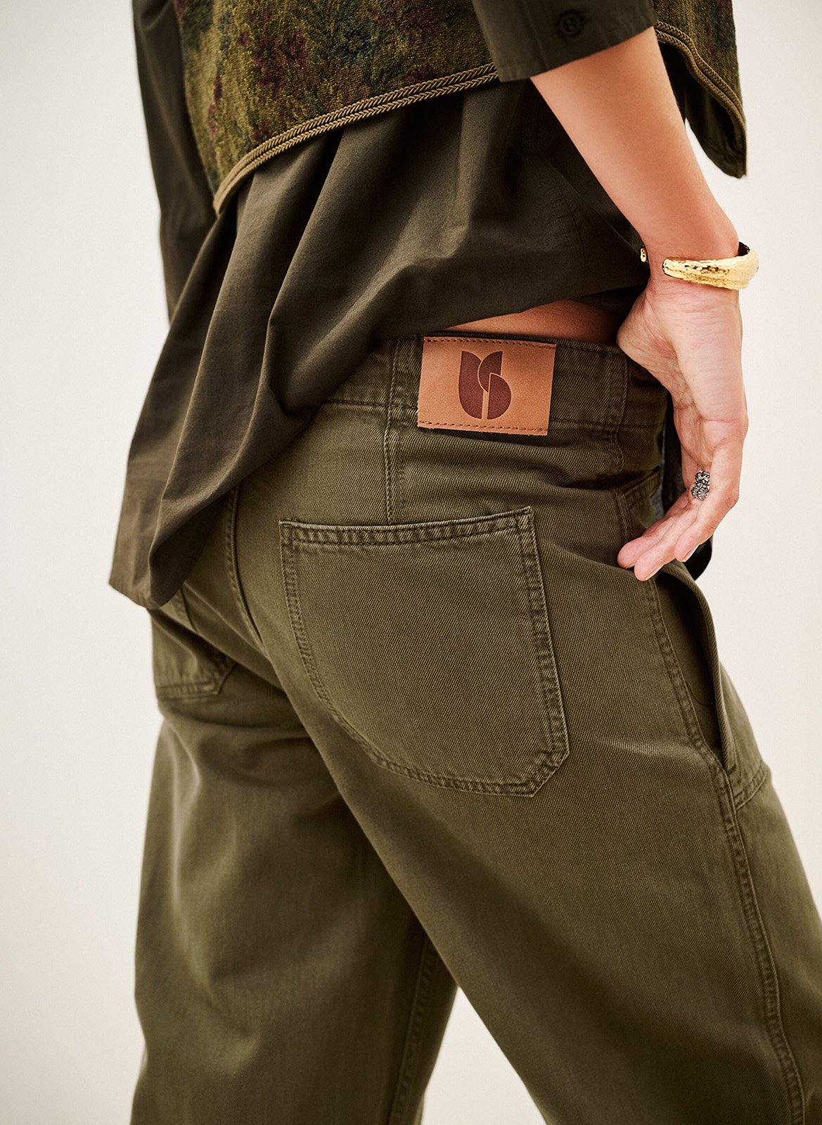 Pantalon droit en coton BA&SH Kaki
