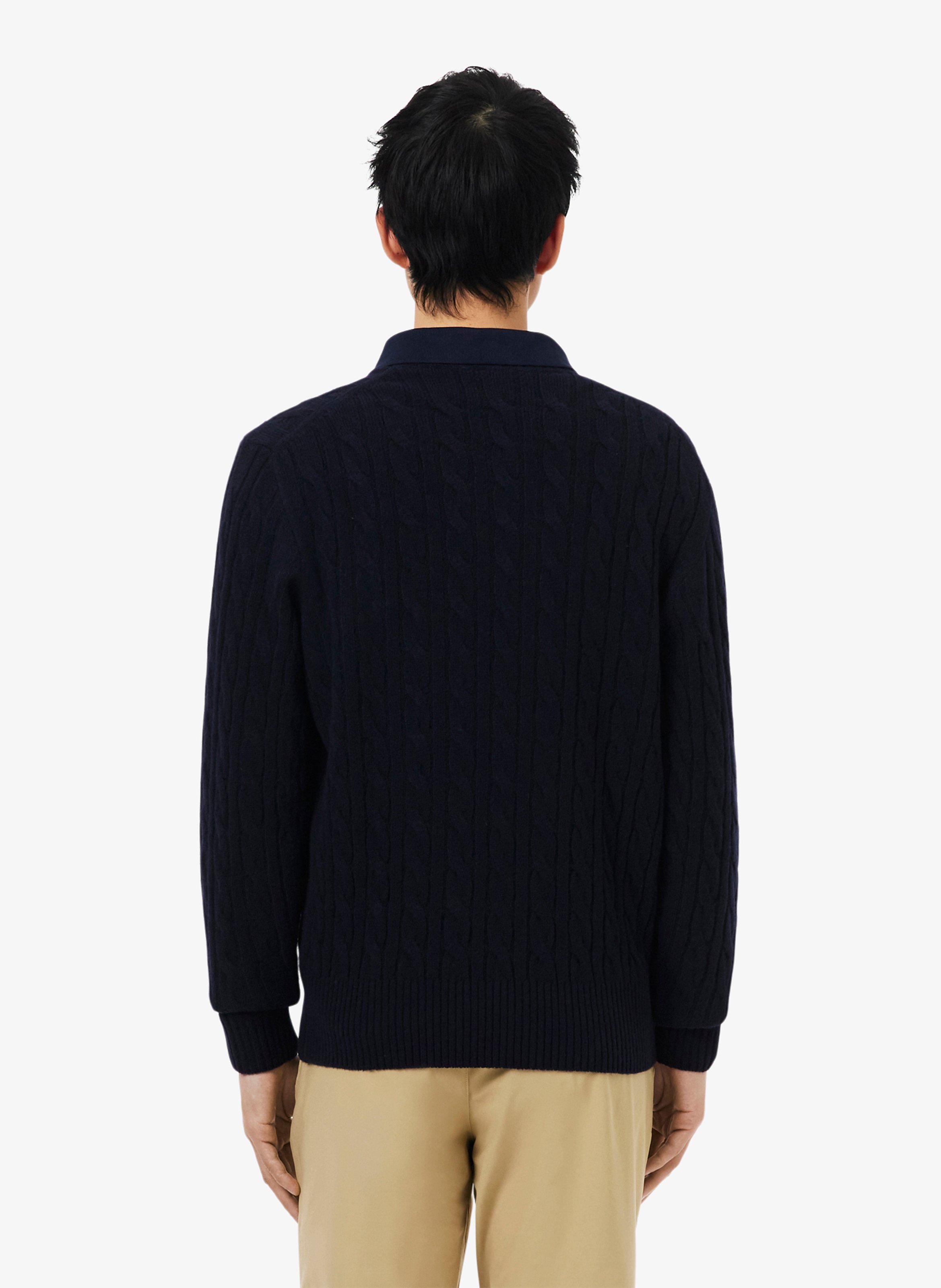 Straight wool cable-knit round-neck jumper LACOSTE Blue