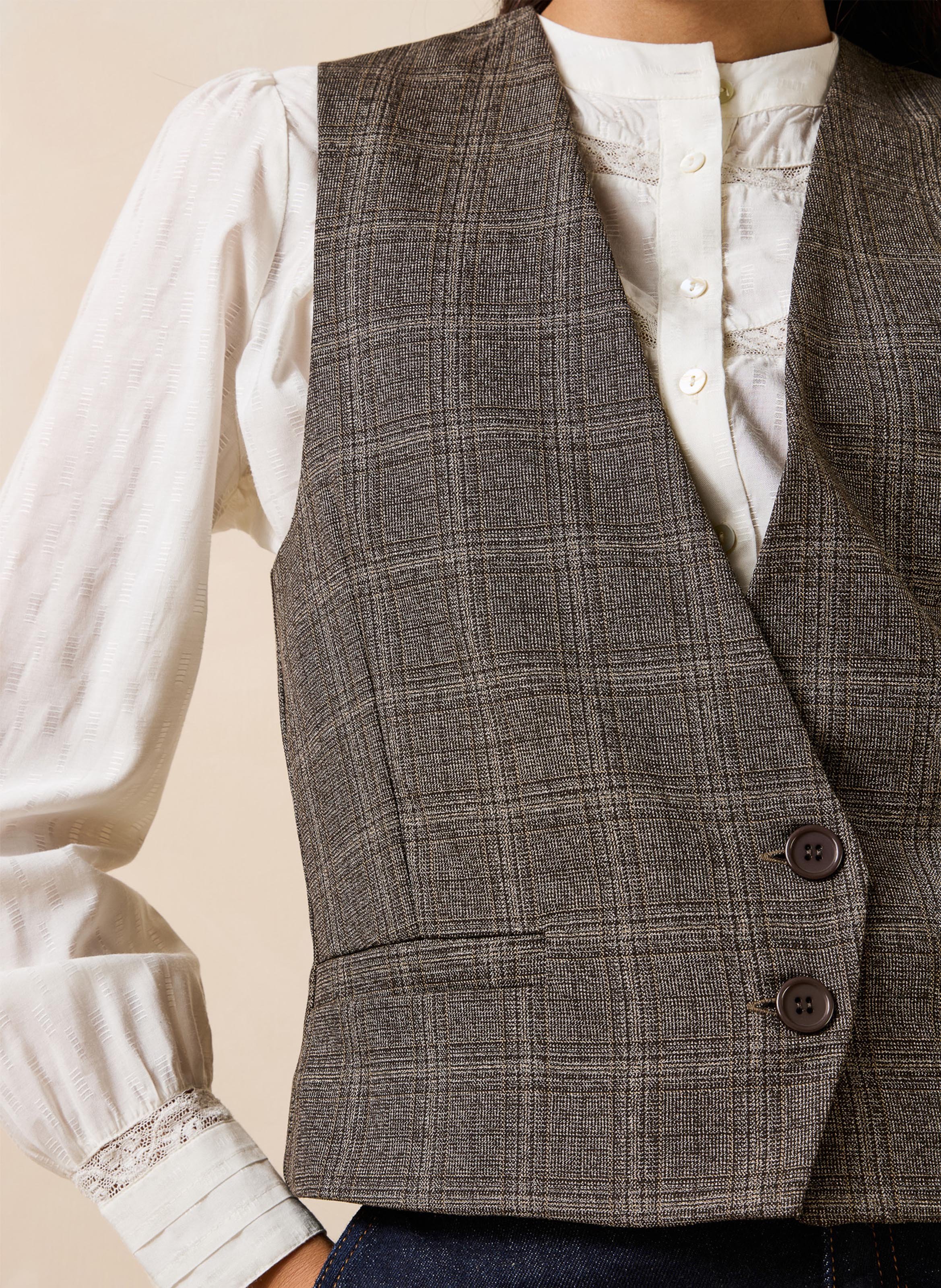 Straight checkered vest LA FEE MARABOUTEE Brown