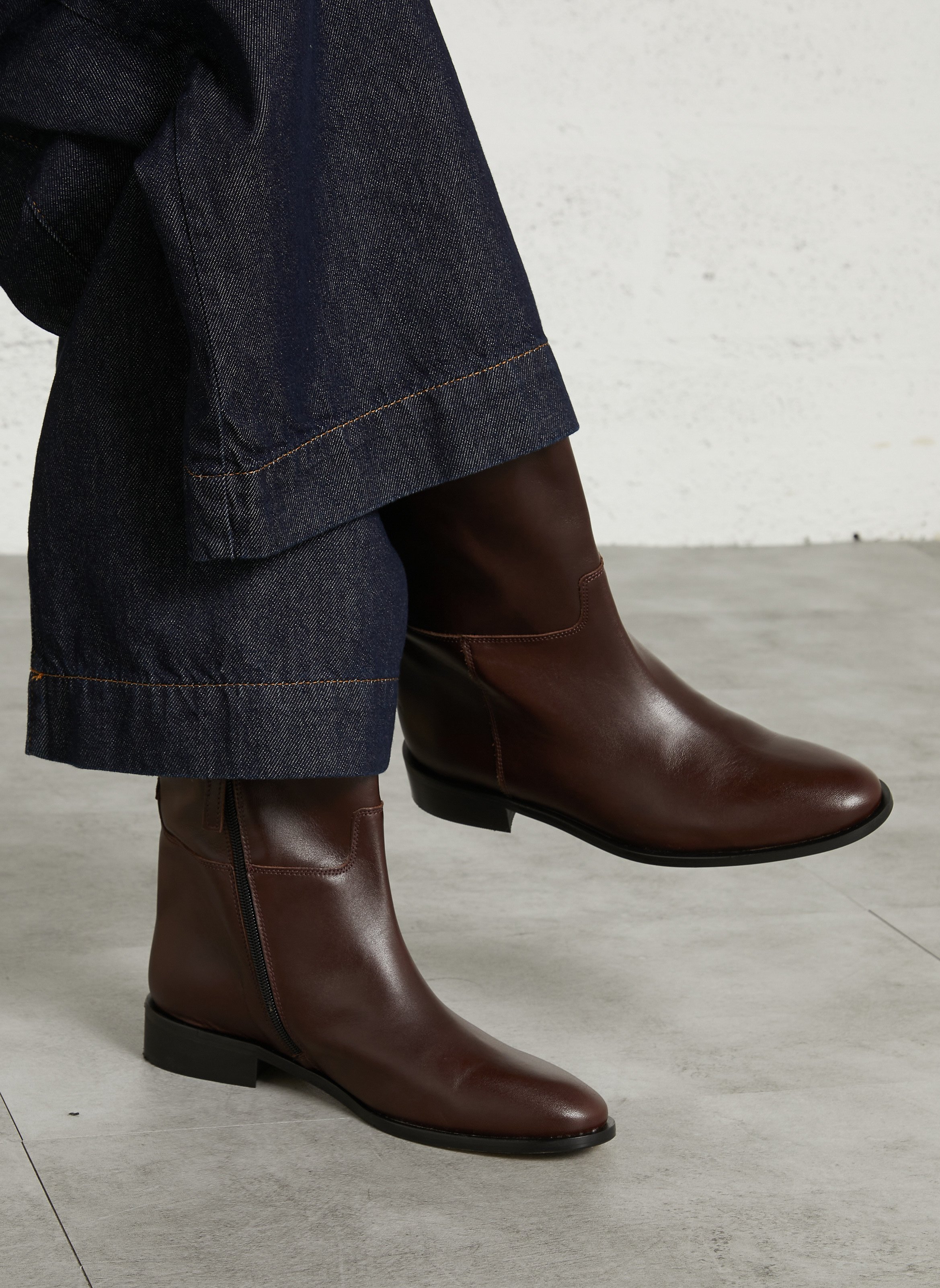 Leather mid-calf boots ODARE Brown