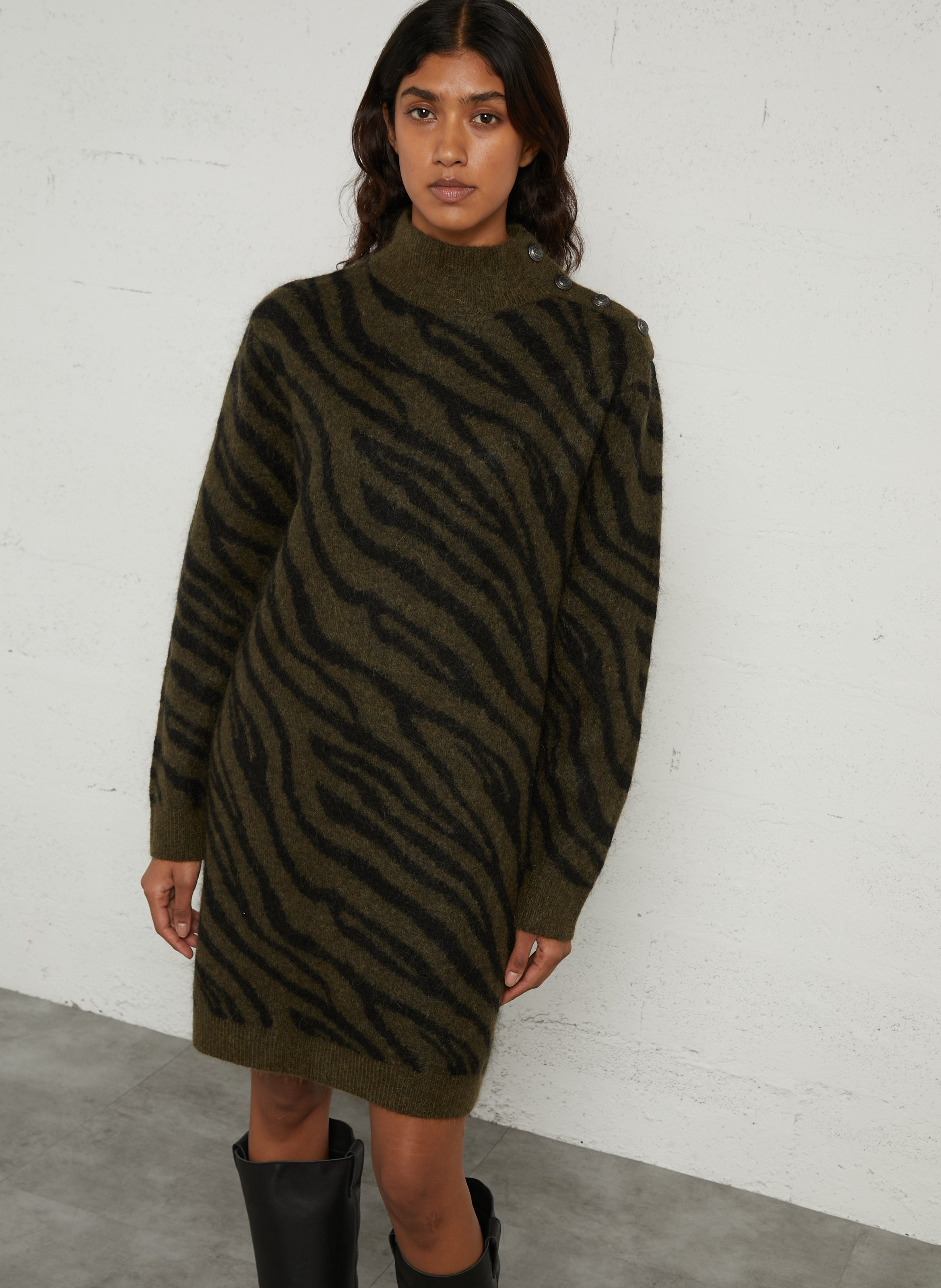 Pulloverkleid mit Stehkragen aus Wollmischung IKKS Khaki
