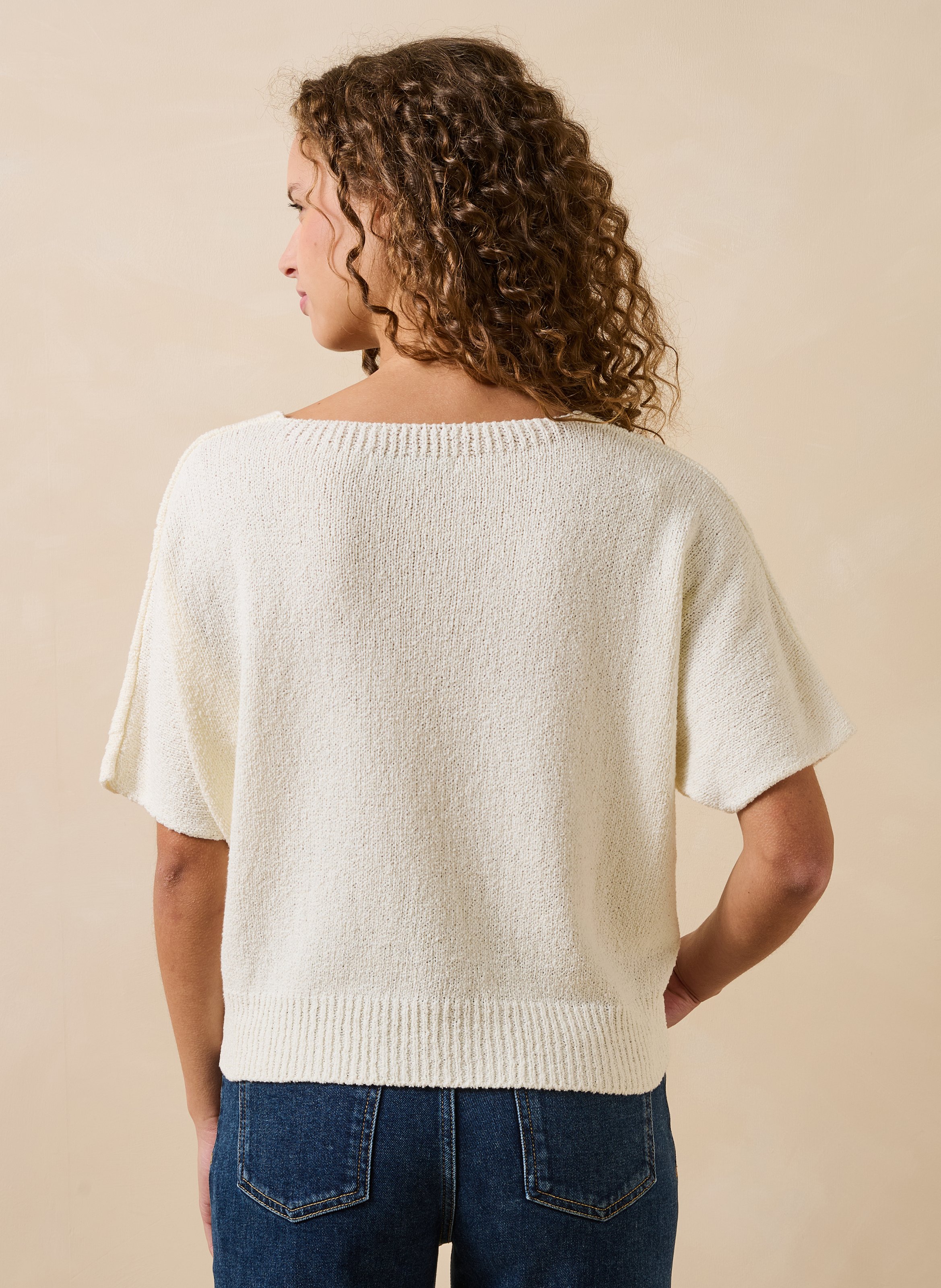 Oversized V-hals trui van gerecycled katoenmix LA FEE MARABOUTEE Wit
