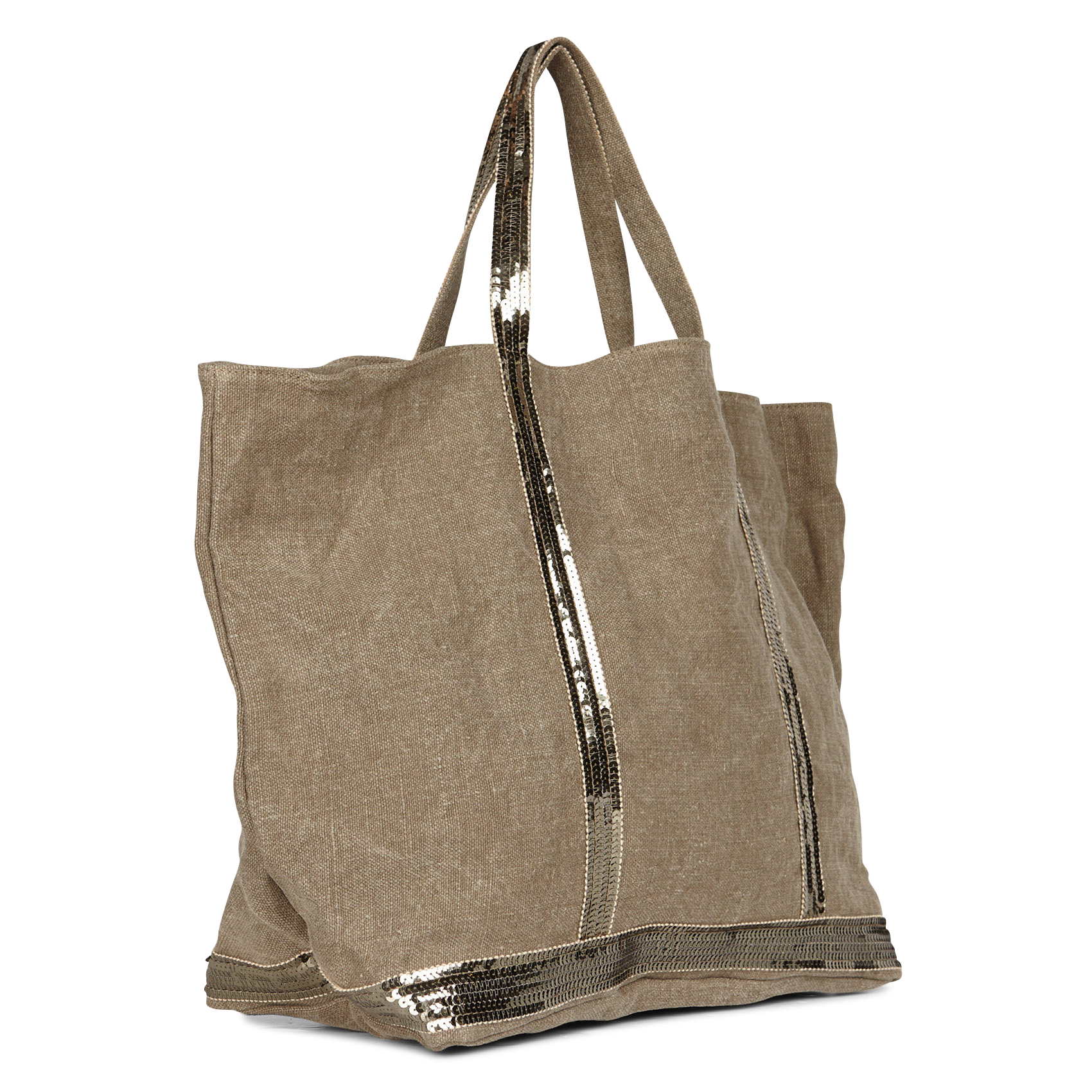 Large sequin-embroidered linen tote bag VANESSA BRUNO Green