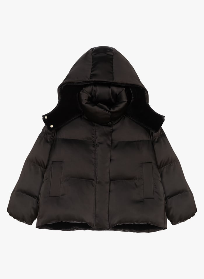 Black Quilted down jacket with hood