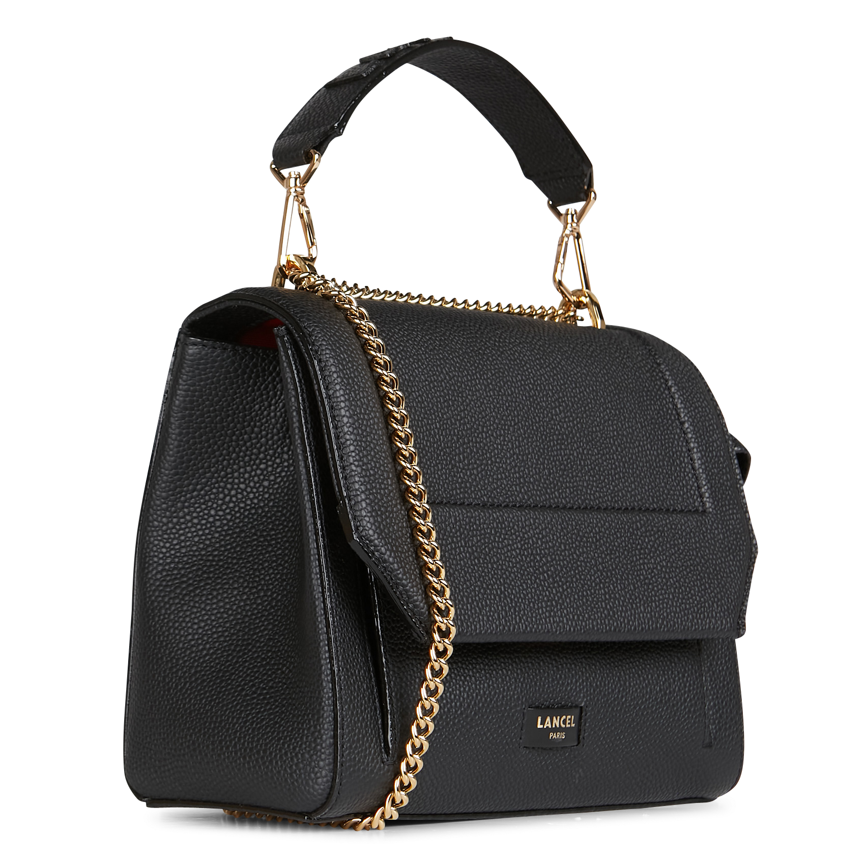 Sac à rabat en cuir grainé LANCEL Noir