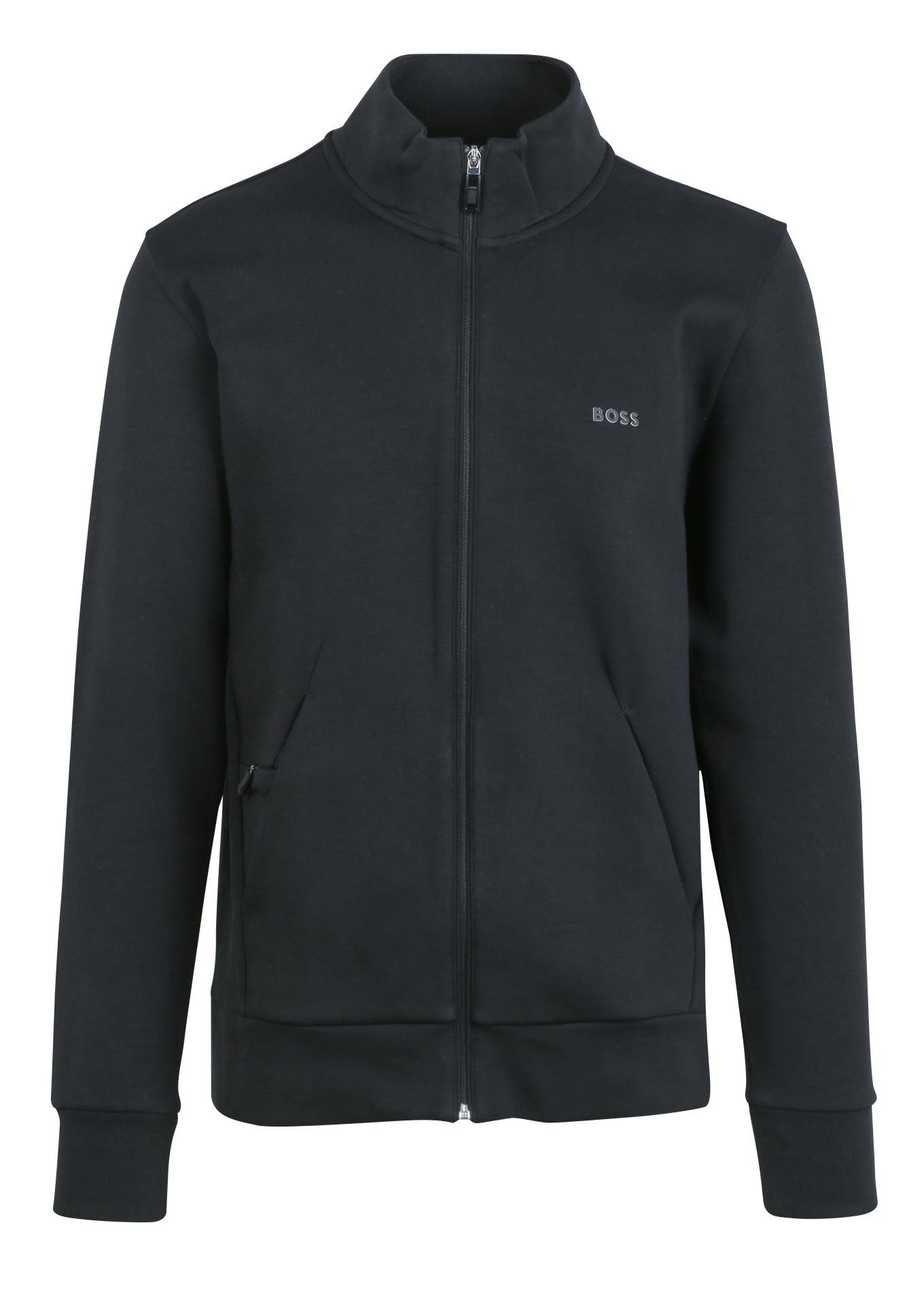 Screen-printed stretch cotton straight zipped sweater BOSS Black