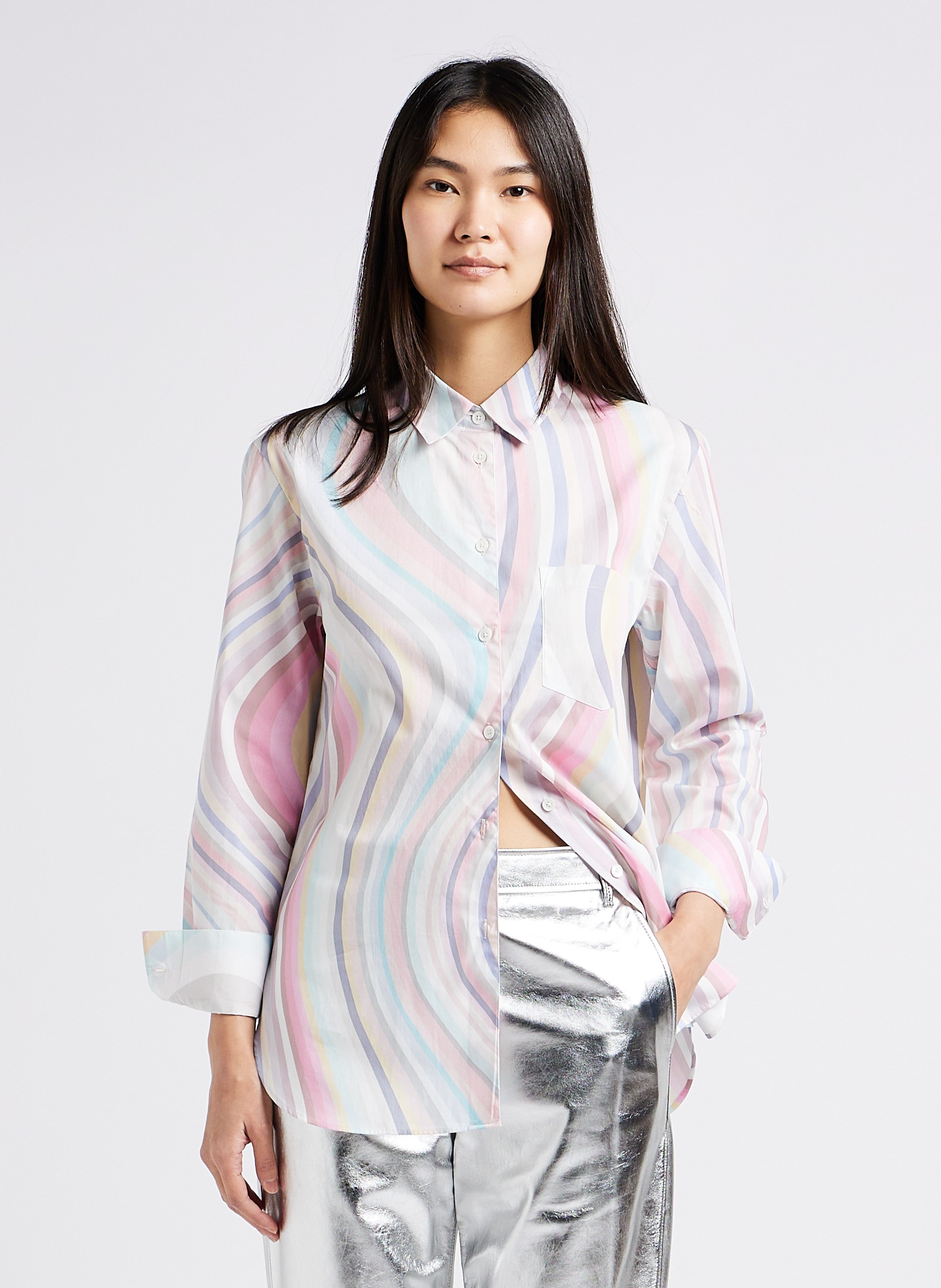 Loose-fit line stripe cotton shirt with cutaway collar PAUL SMITH Multicolored