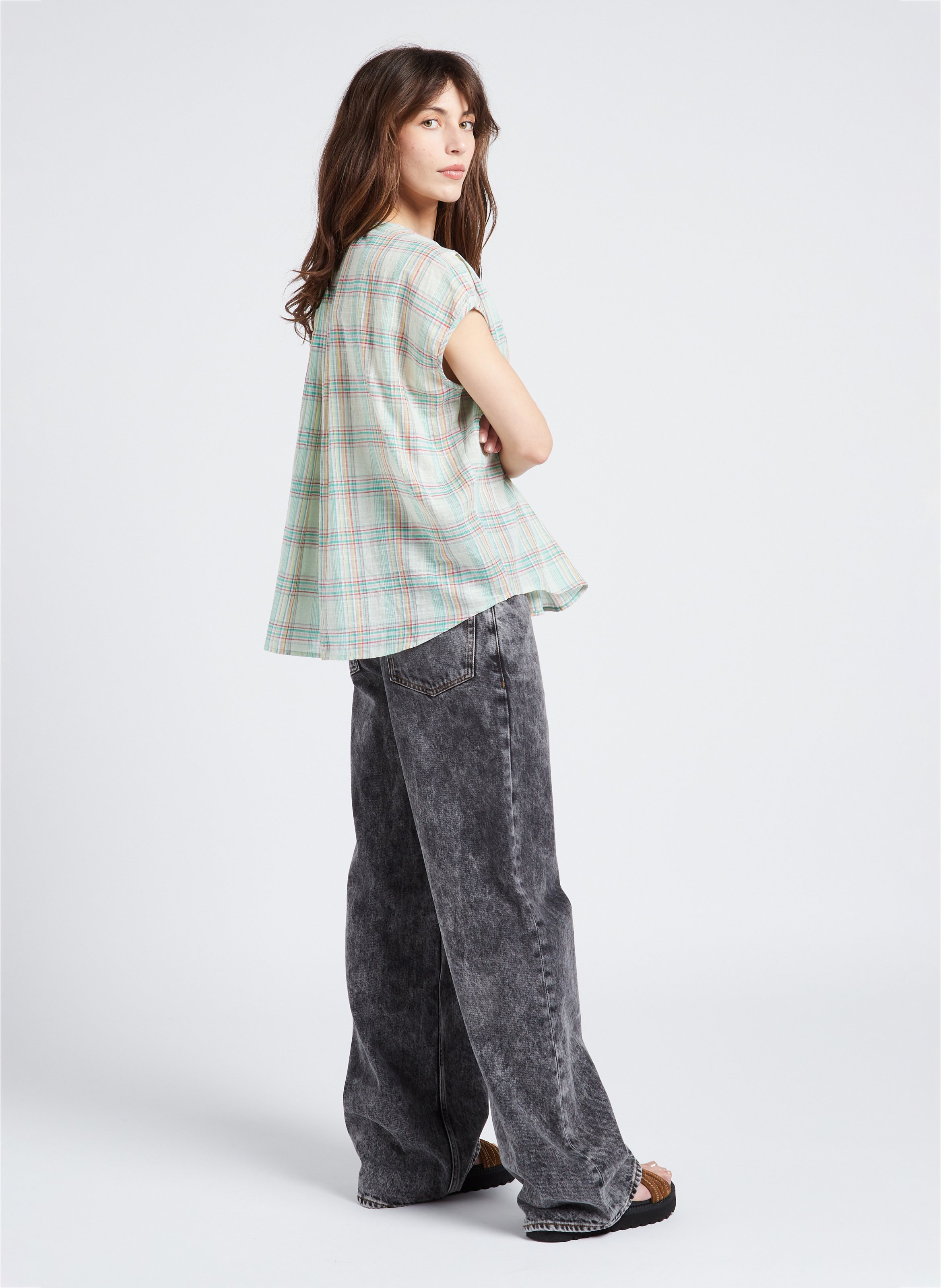 Loose-fit cotton shirt with round neck SWILDENS Blue