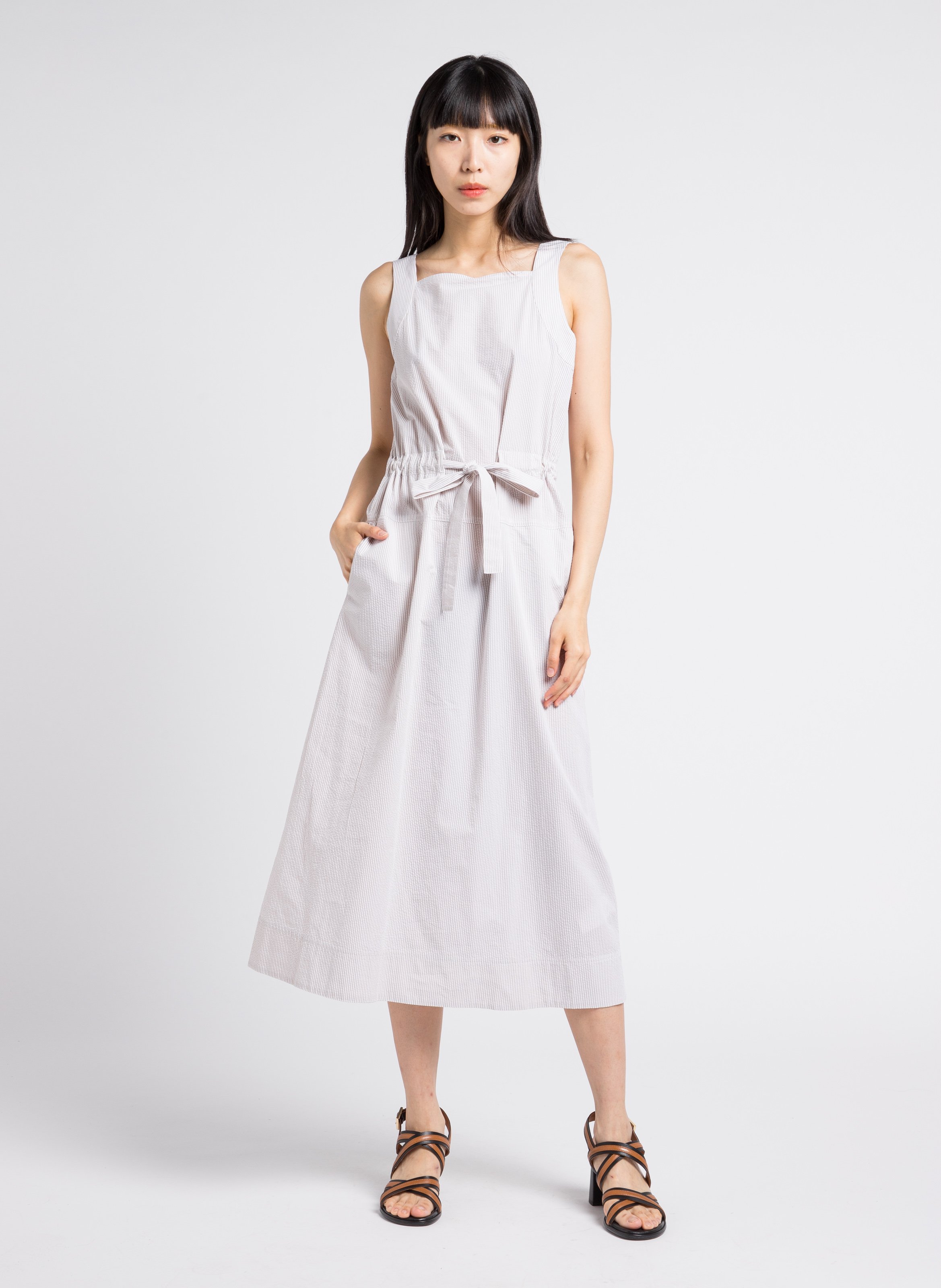 Long loose-fit cotton square-neck dress MAX MARA LEISURE Beige