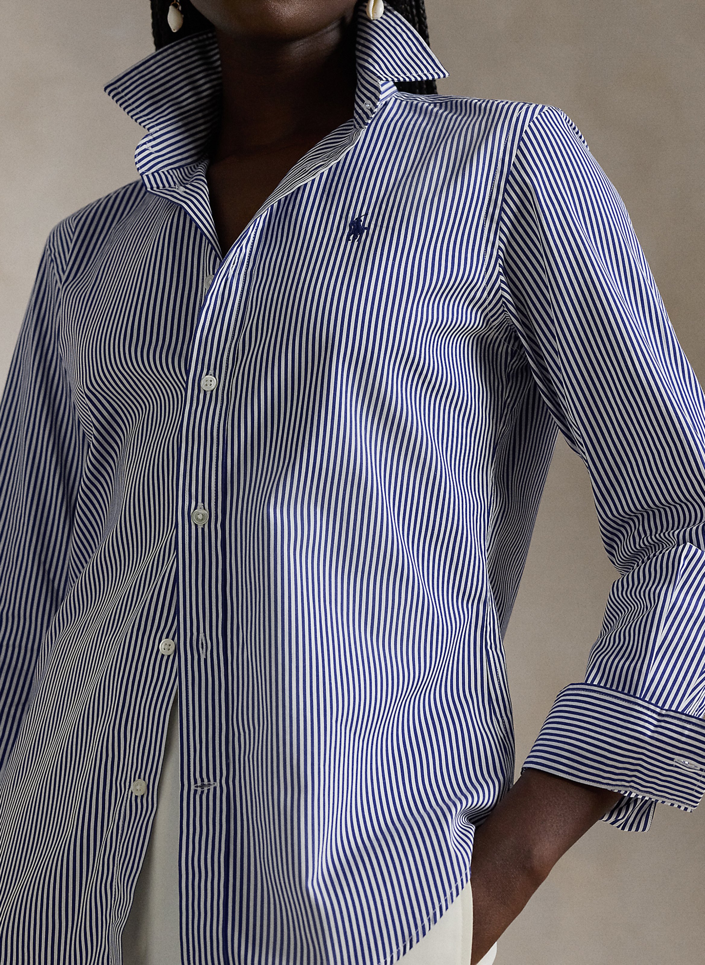 Chemise col classique rayée en coton POLO RALPH LAUREN Bleu