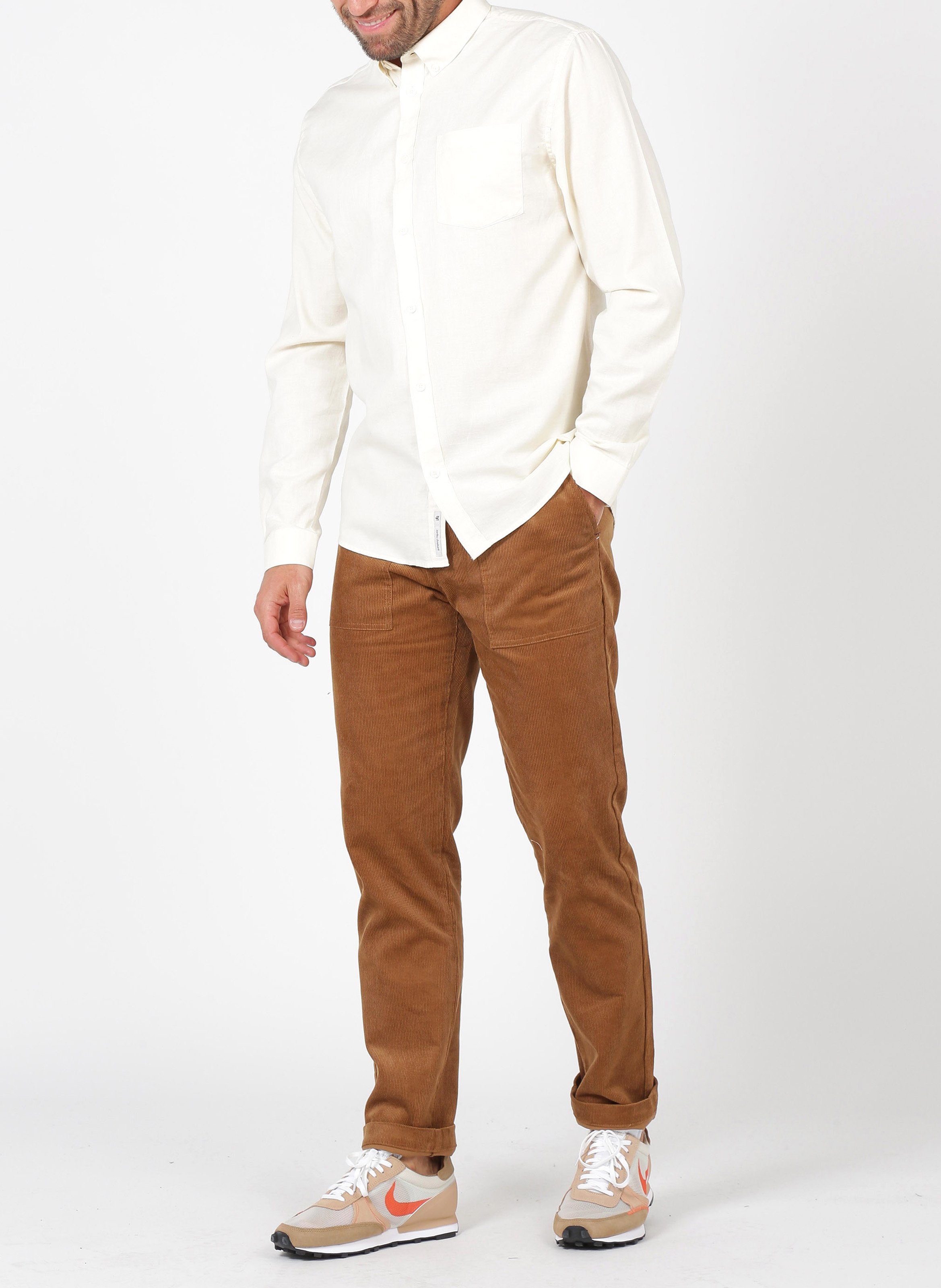 Regular-fit cotton shirt with button-down collar White