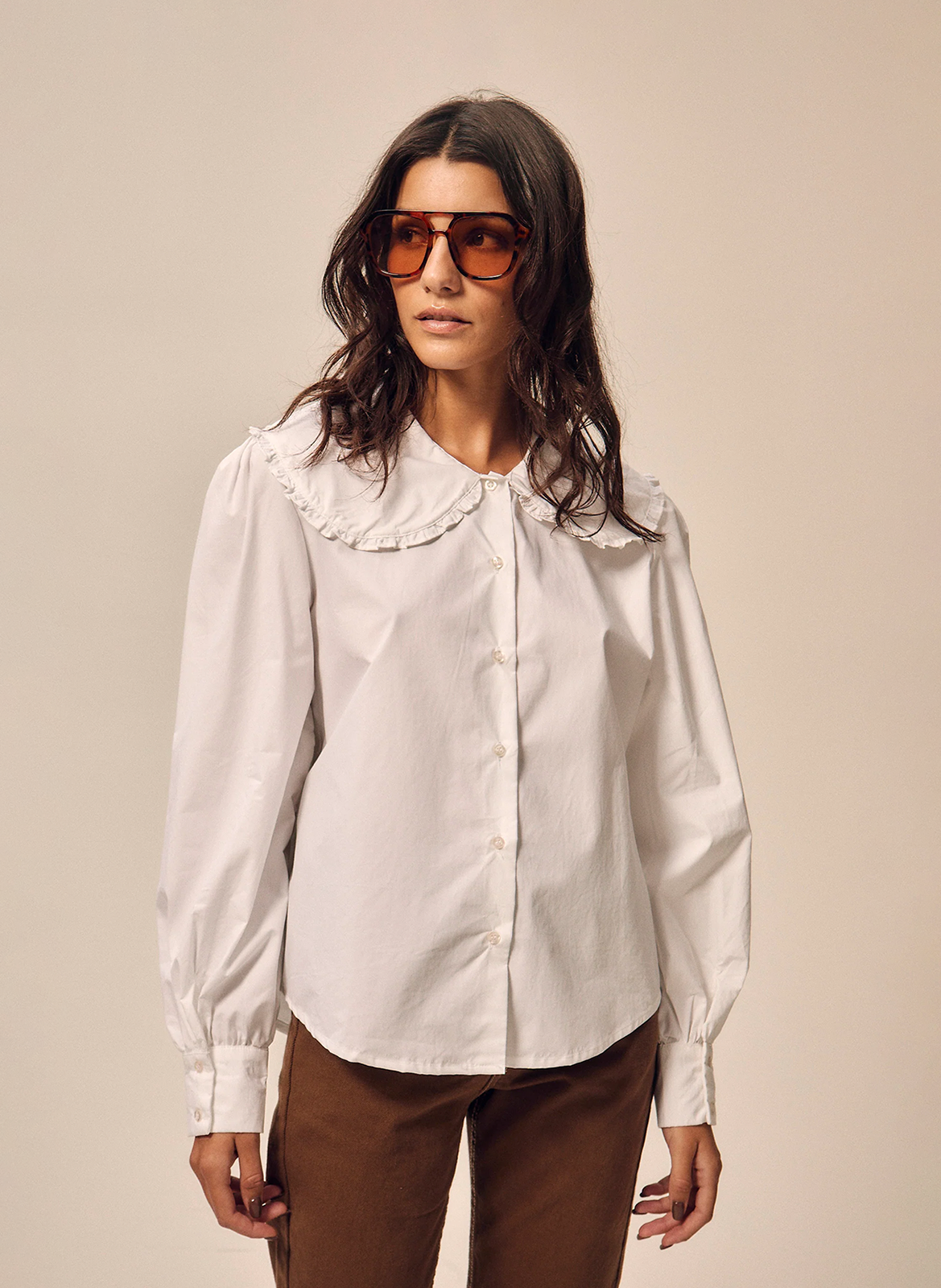 Cotton Peter Pan collar blouse NITAH White