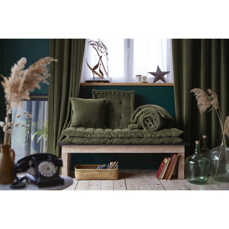 Cotton velvet floor cushion L'EFFET PAPILLON Green