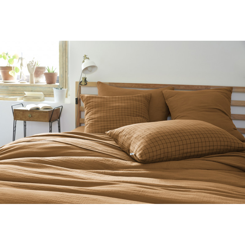 Cotton percale pillow case L'EFFET PAPILLON Brown