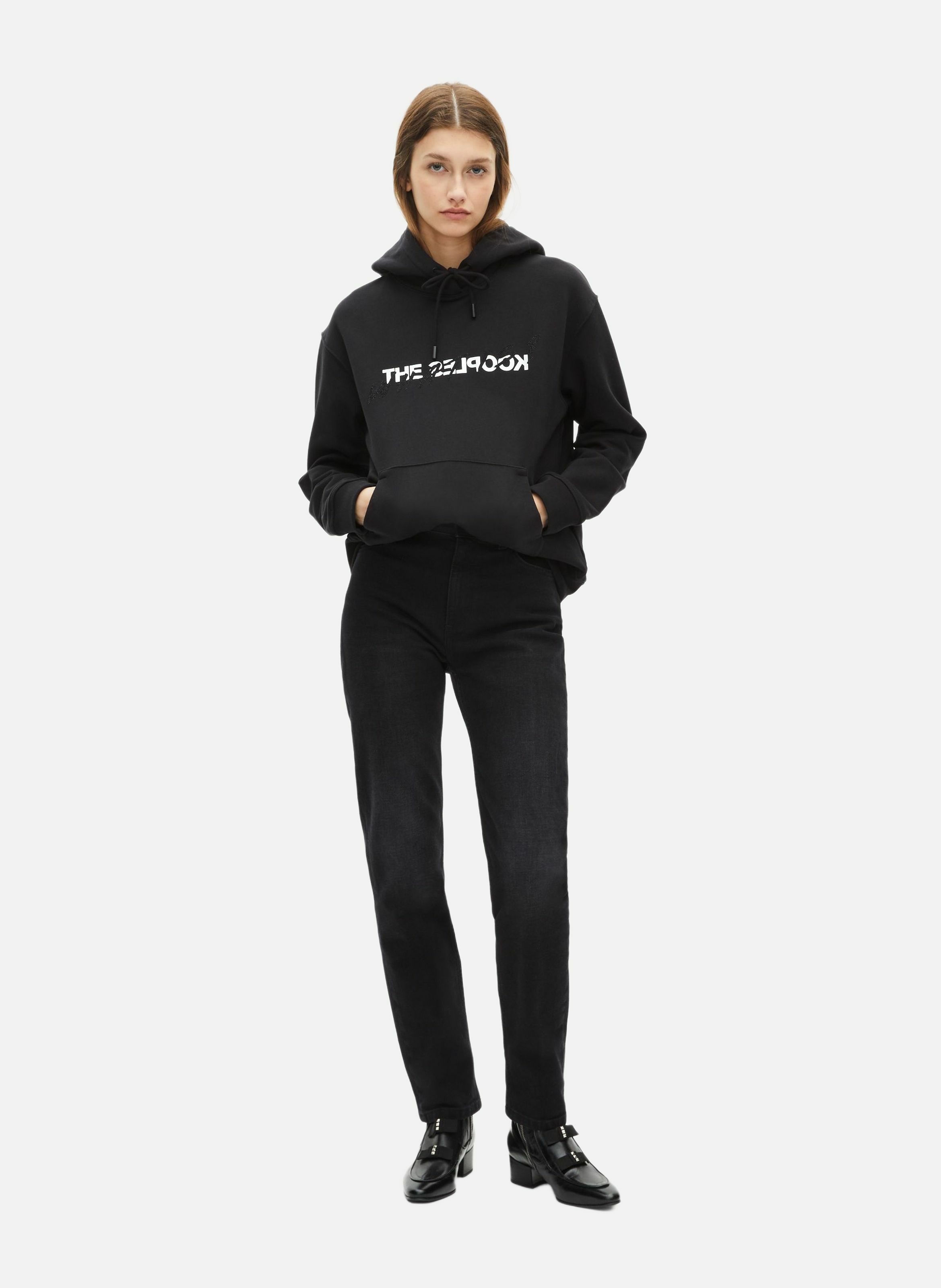 Hooded cotton sweatshirt with rhinestones. THE KOOPLES Black