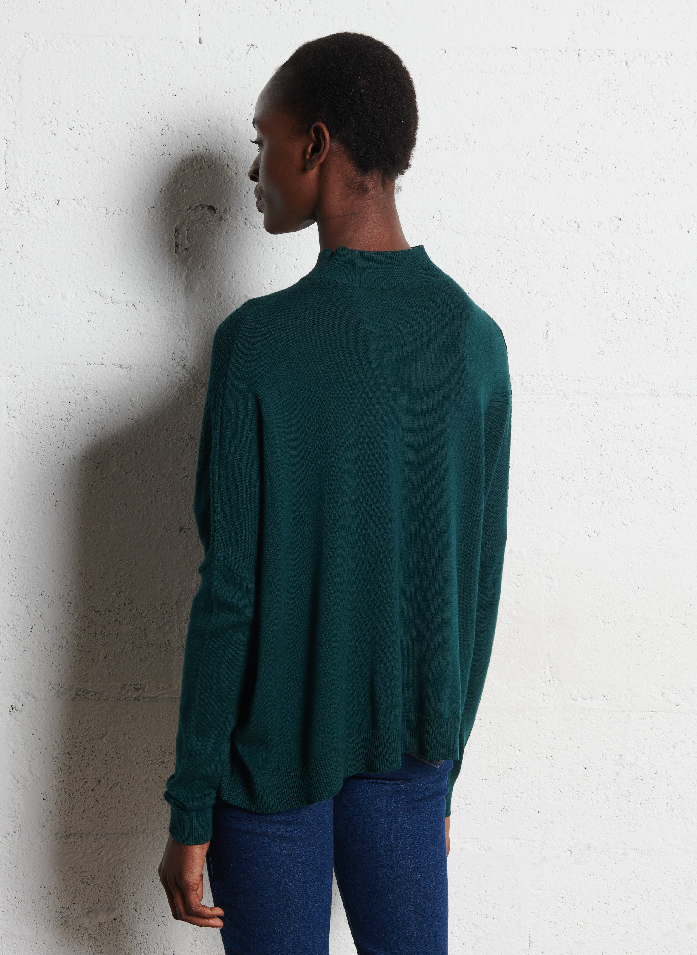 Long wool-blend knit cardigan I CODE Green