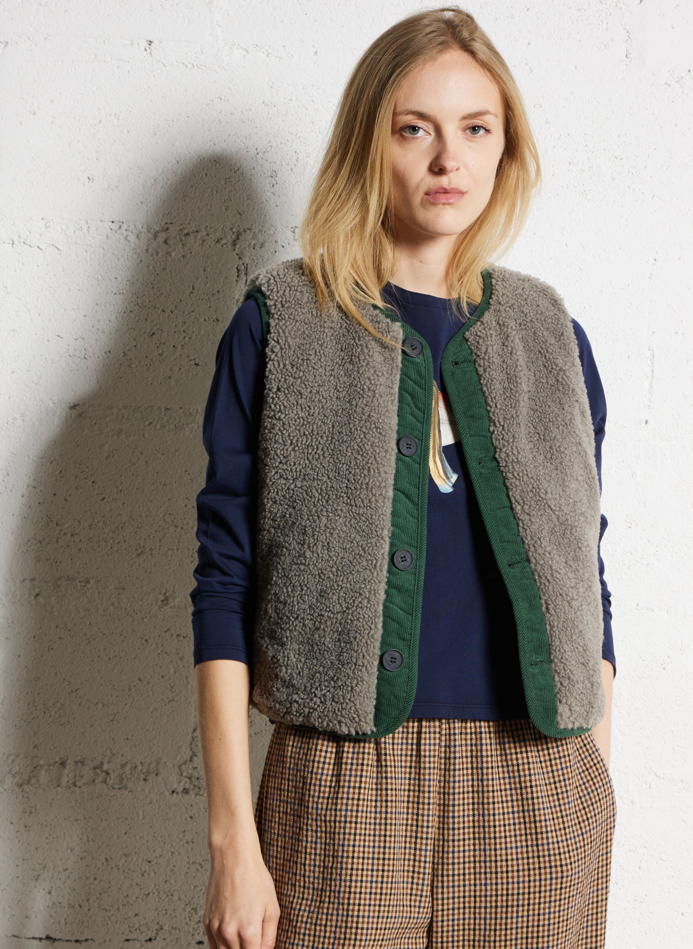 Veste sans manches courte réversible NICE THINGS Kaki