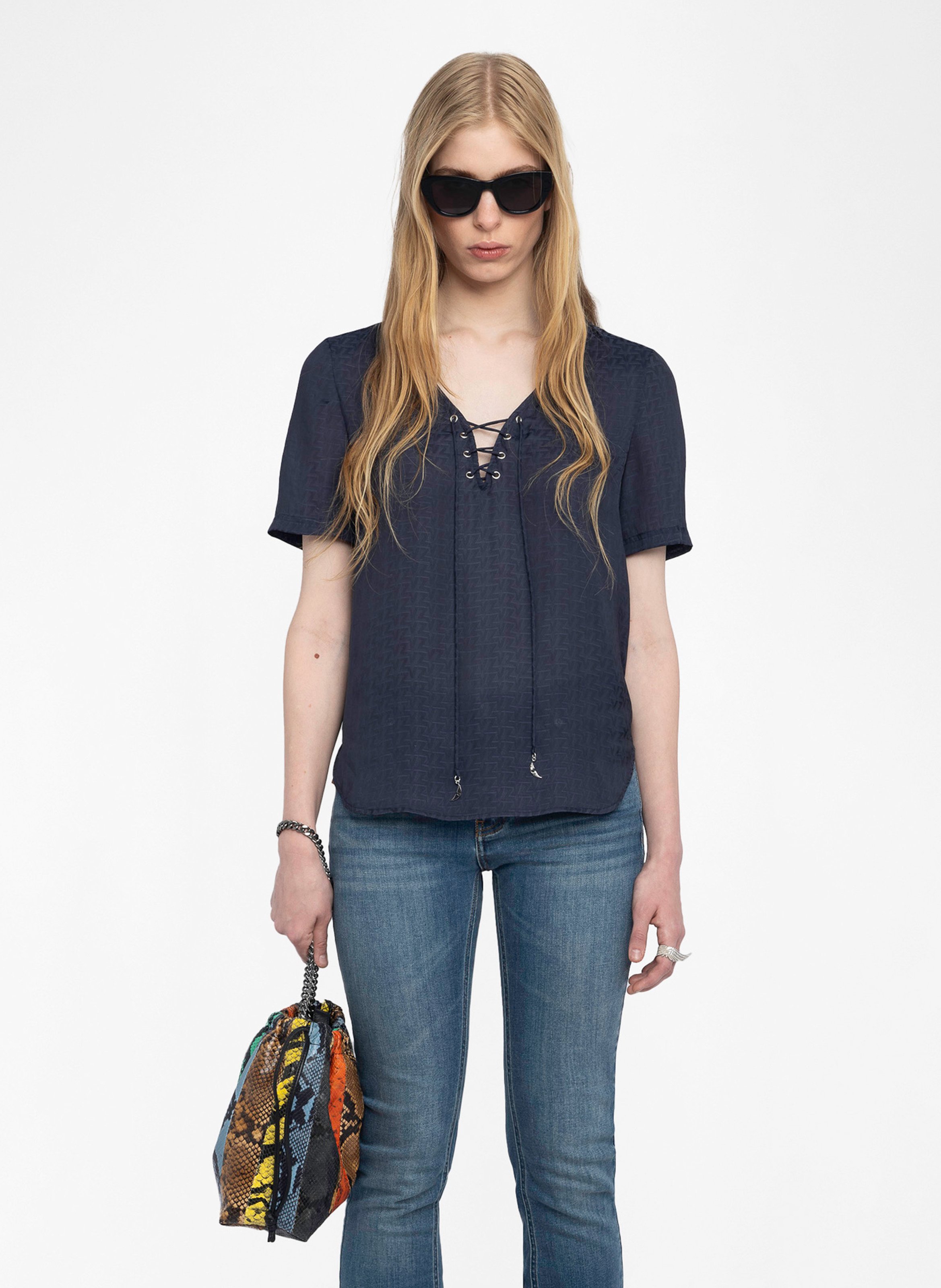 Top à décolleté lacé en satin ZADIG&VOLTAIRE Bleu