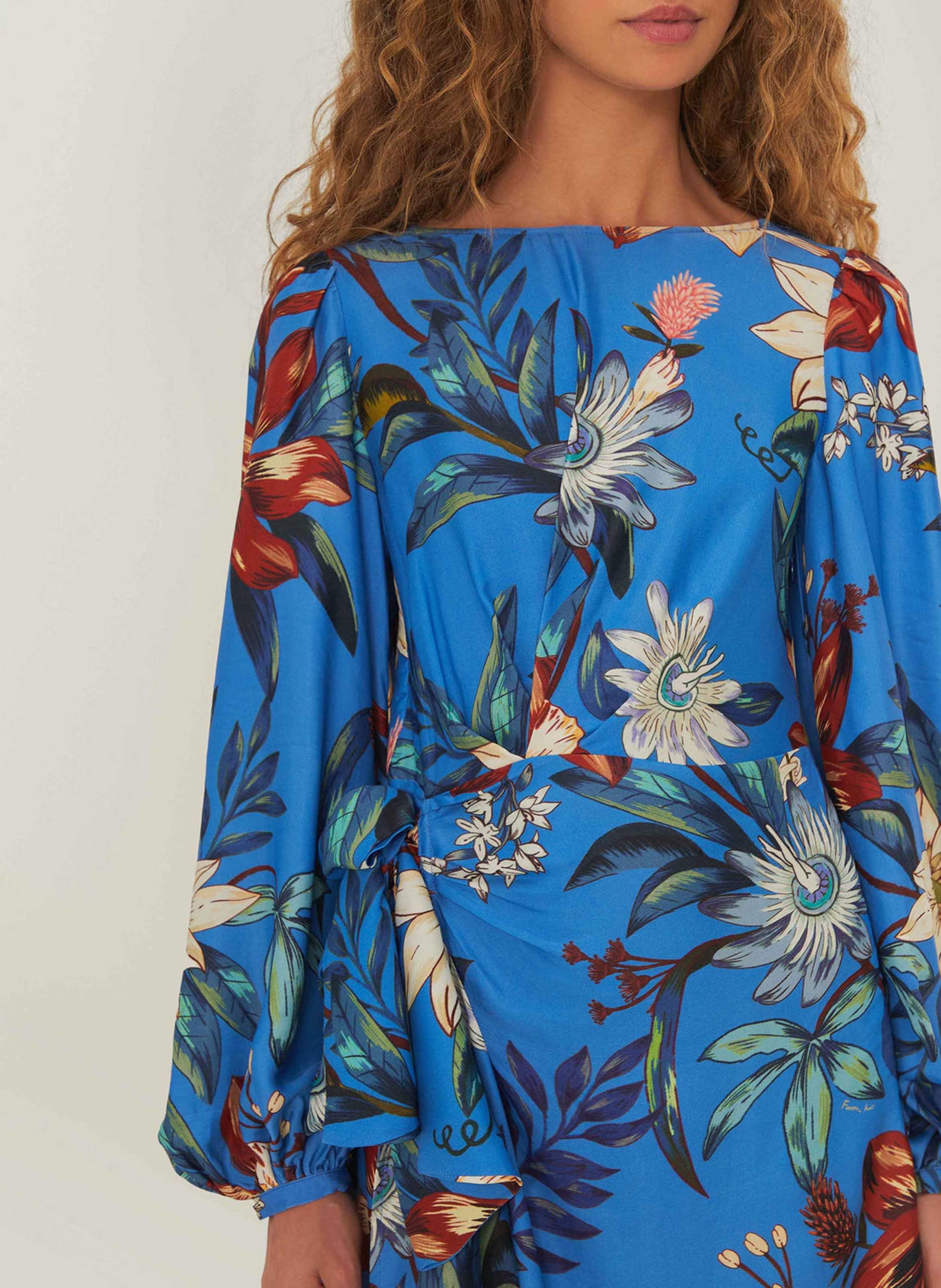 Robe courte col rond à imprimé floral  FARM RIO Bleu