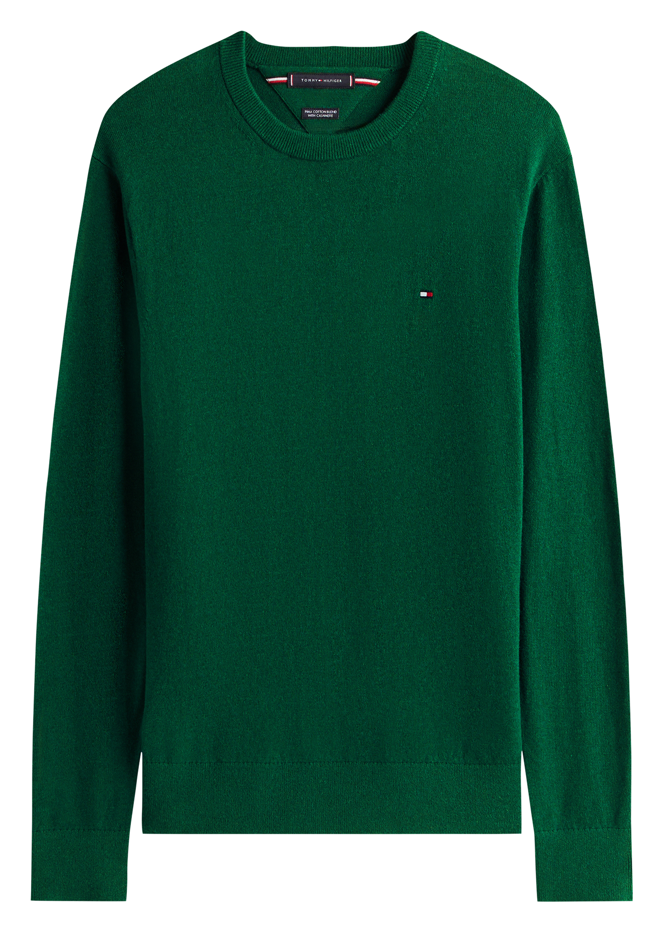 Round-neck cotton-blend sweater  Ornamental green heather