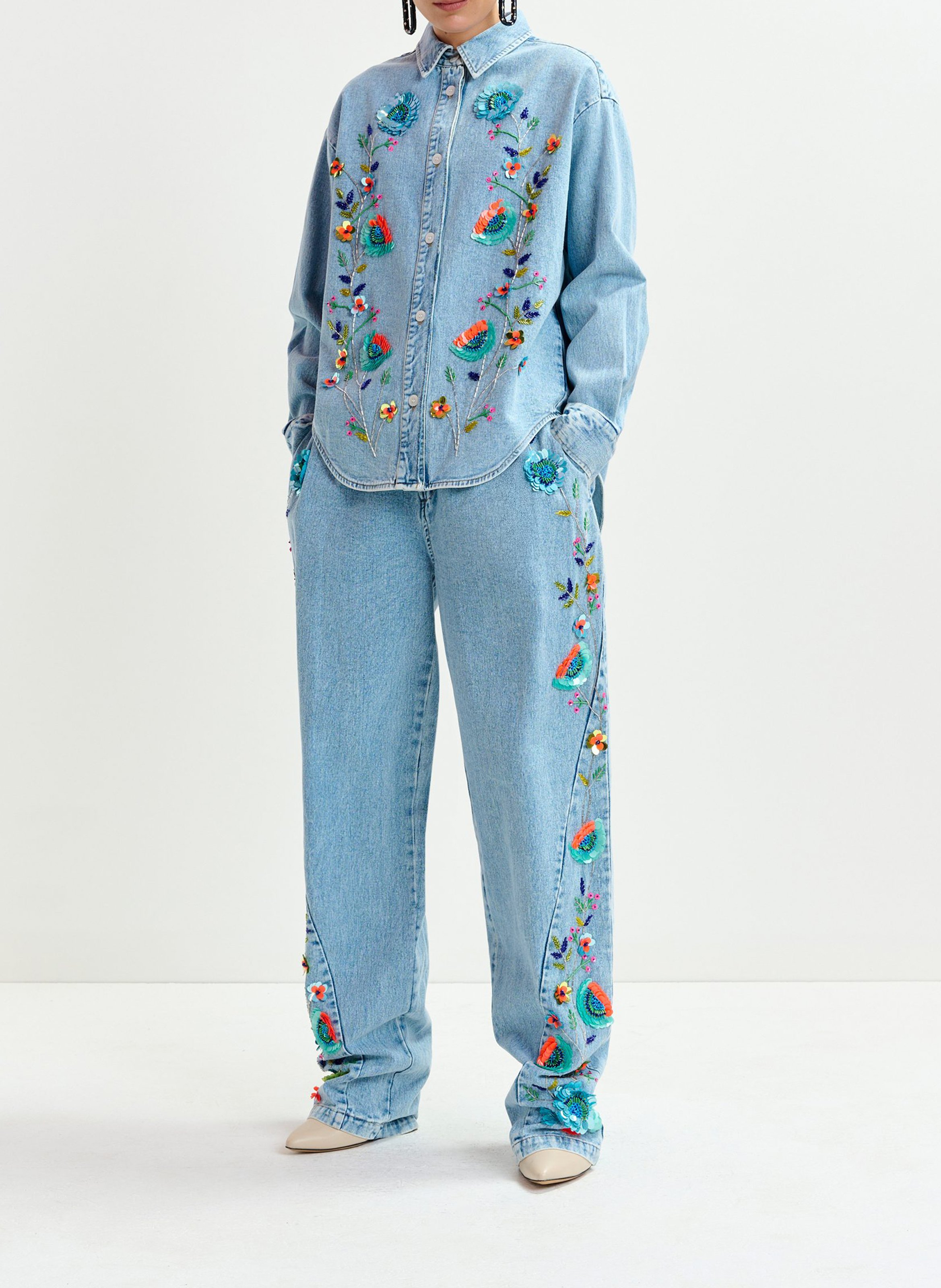 Jean barrel brodé taille haute ESSENTIEL ANTWERP Bleu