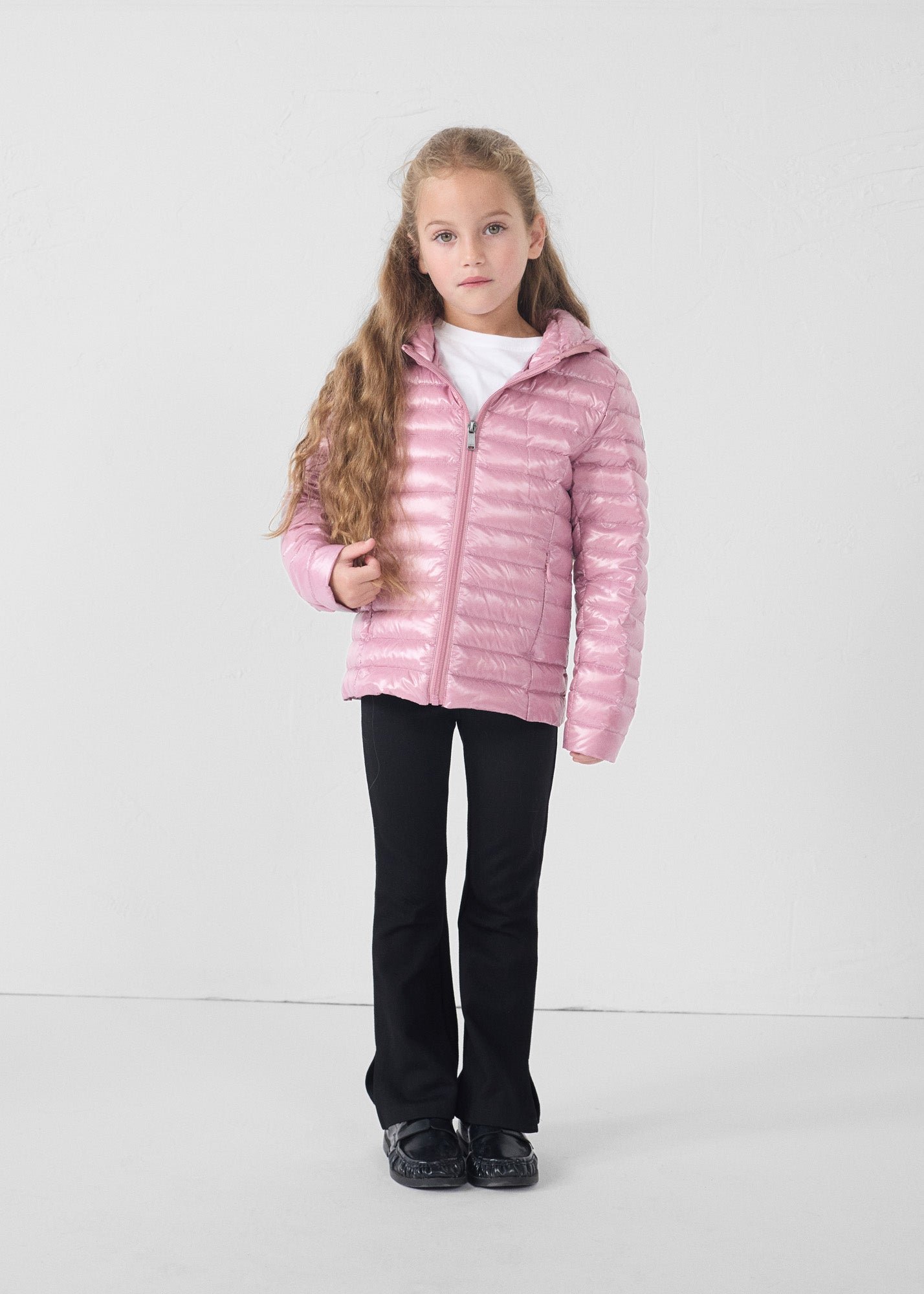 Shiny Carla light hooded puffer jacket for kids JOTT Pink