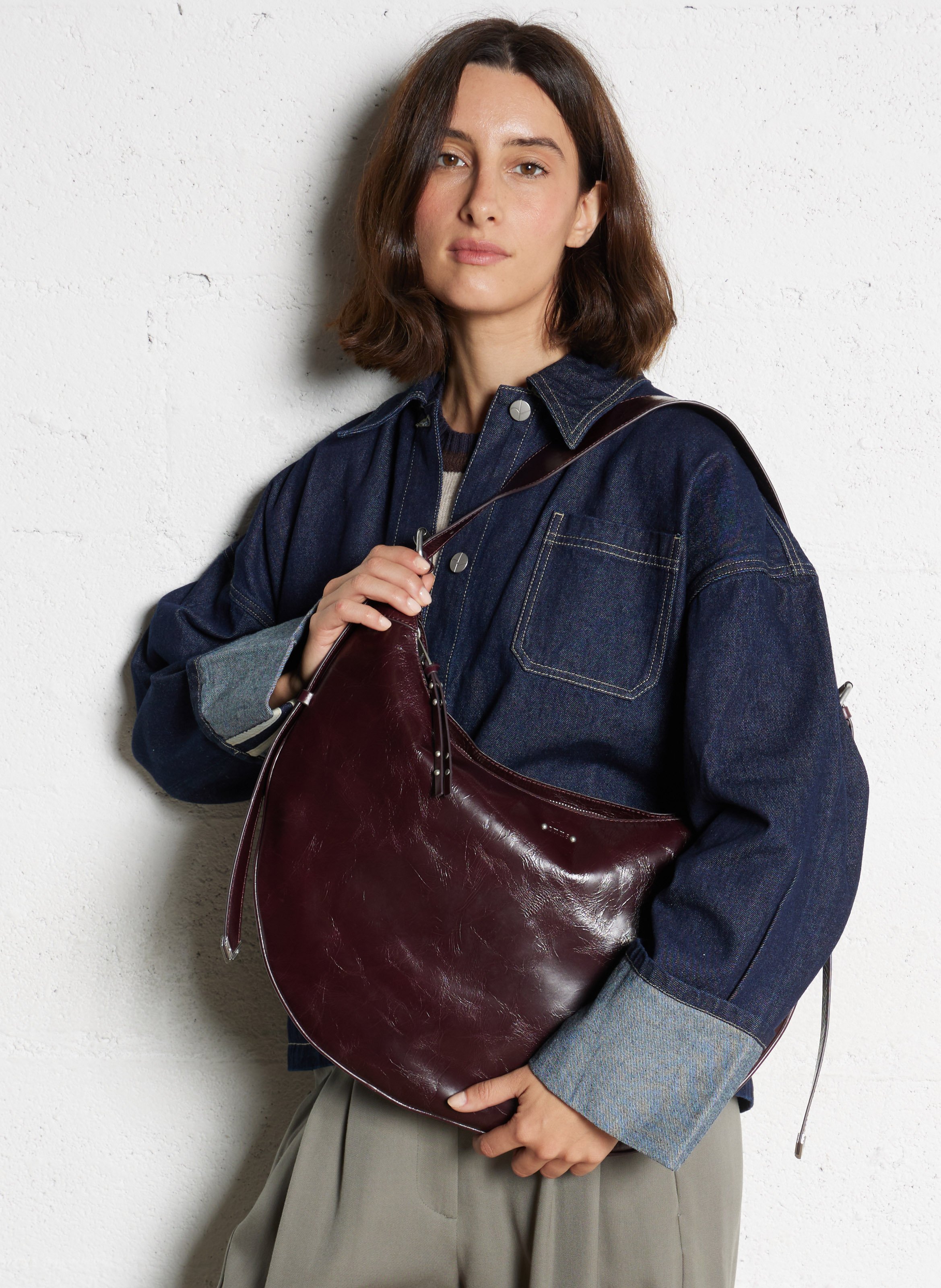 Half-moon leather bag IKKS Purple