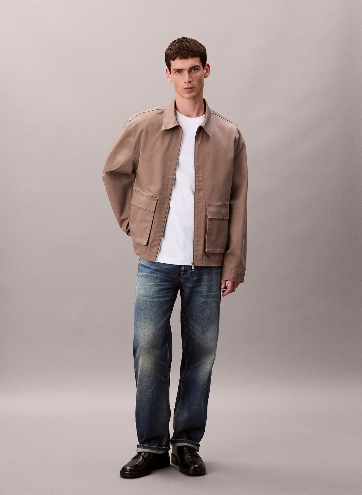 Veste droite col classique en coton mélangé CALVIN KLEIN Marron