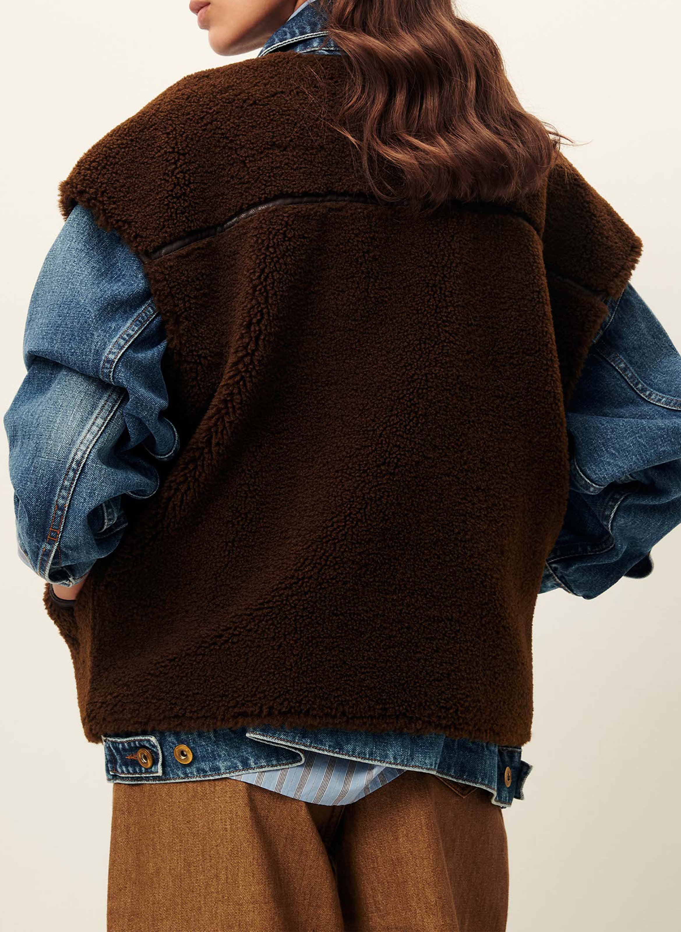 Veste sans manches zippée en fourrure bouclée SESSUN Marron