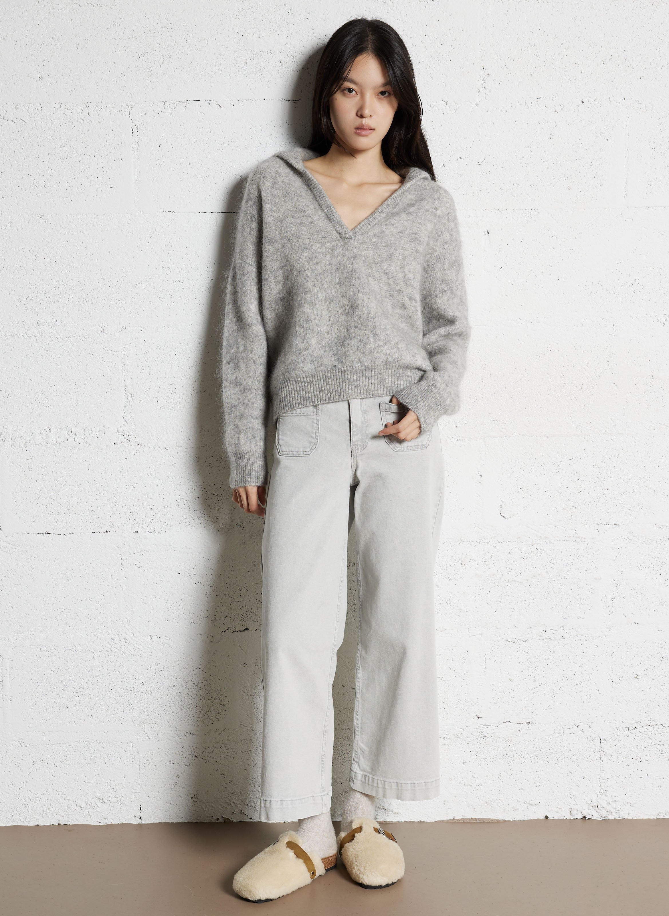 Pull col V en laine mélangée MAISON 123 Gris