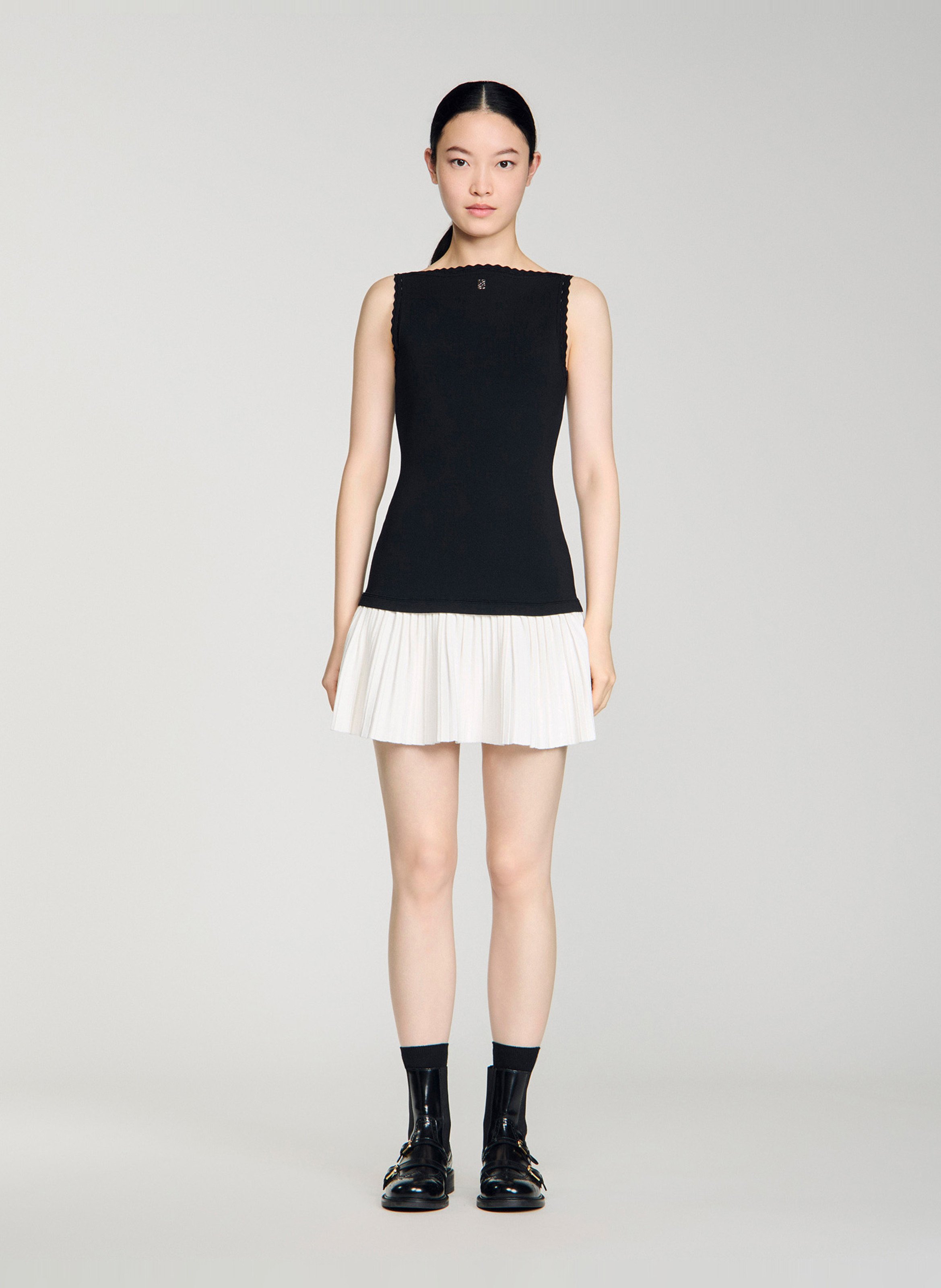 Robe courte col rond en maille SANDRO Noir