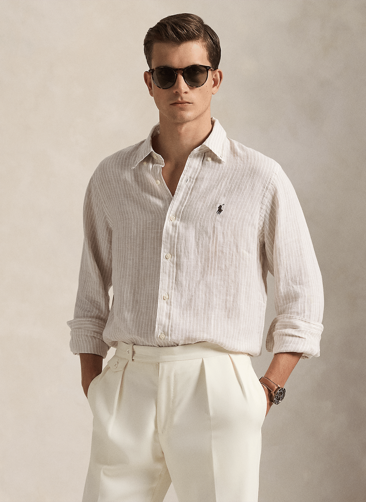 Gerade geschnittenes Hemd mit klassischem Kragen aus gestreiftem Leinen POLO RALPH LAUREN