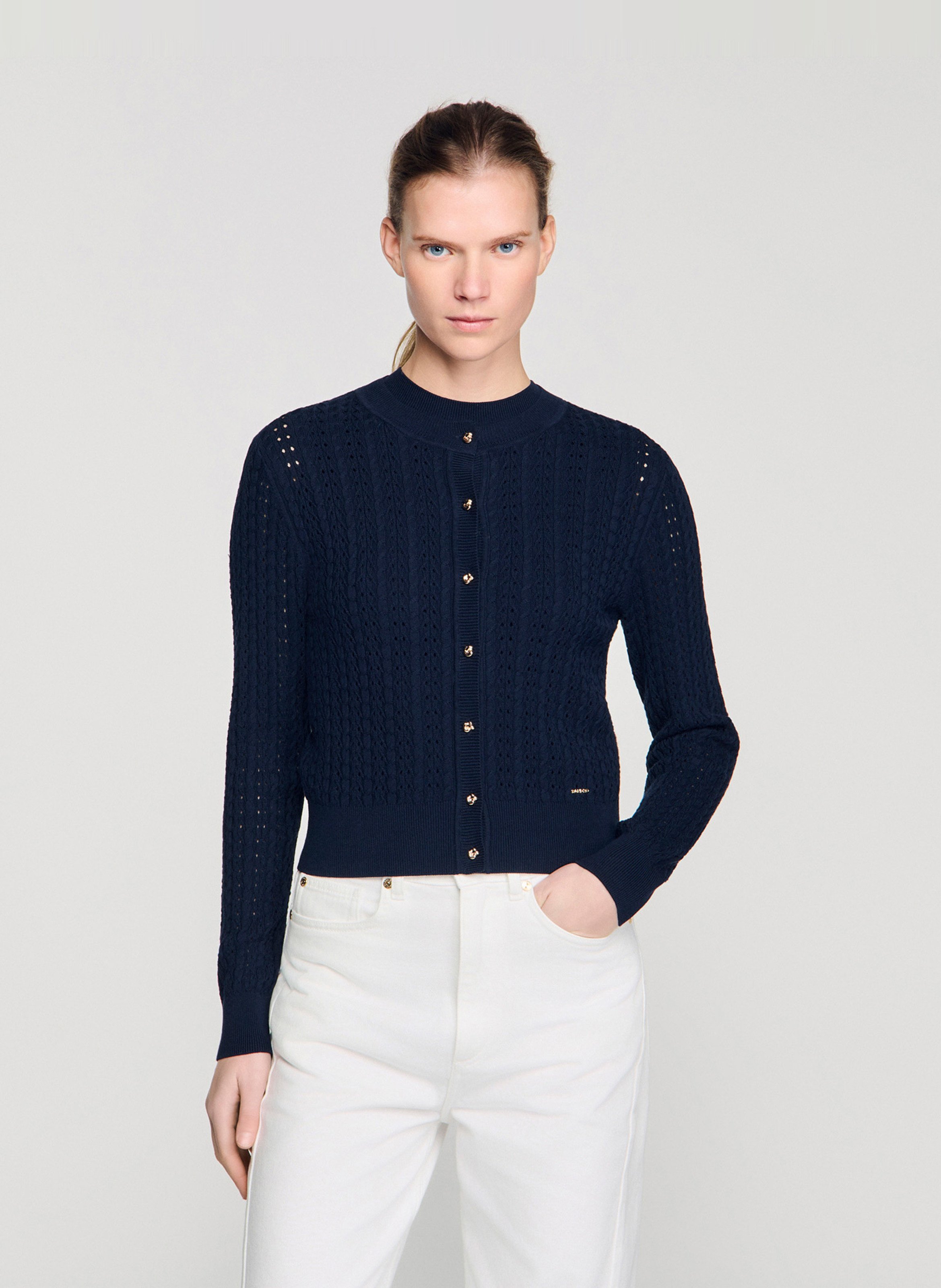 Buttoned cardigan in fancy knit SANDRO Blue