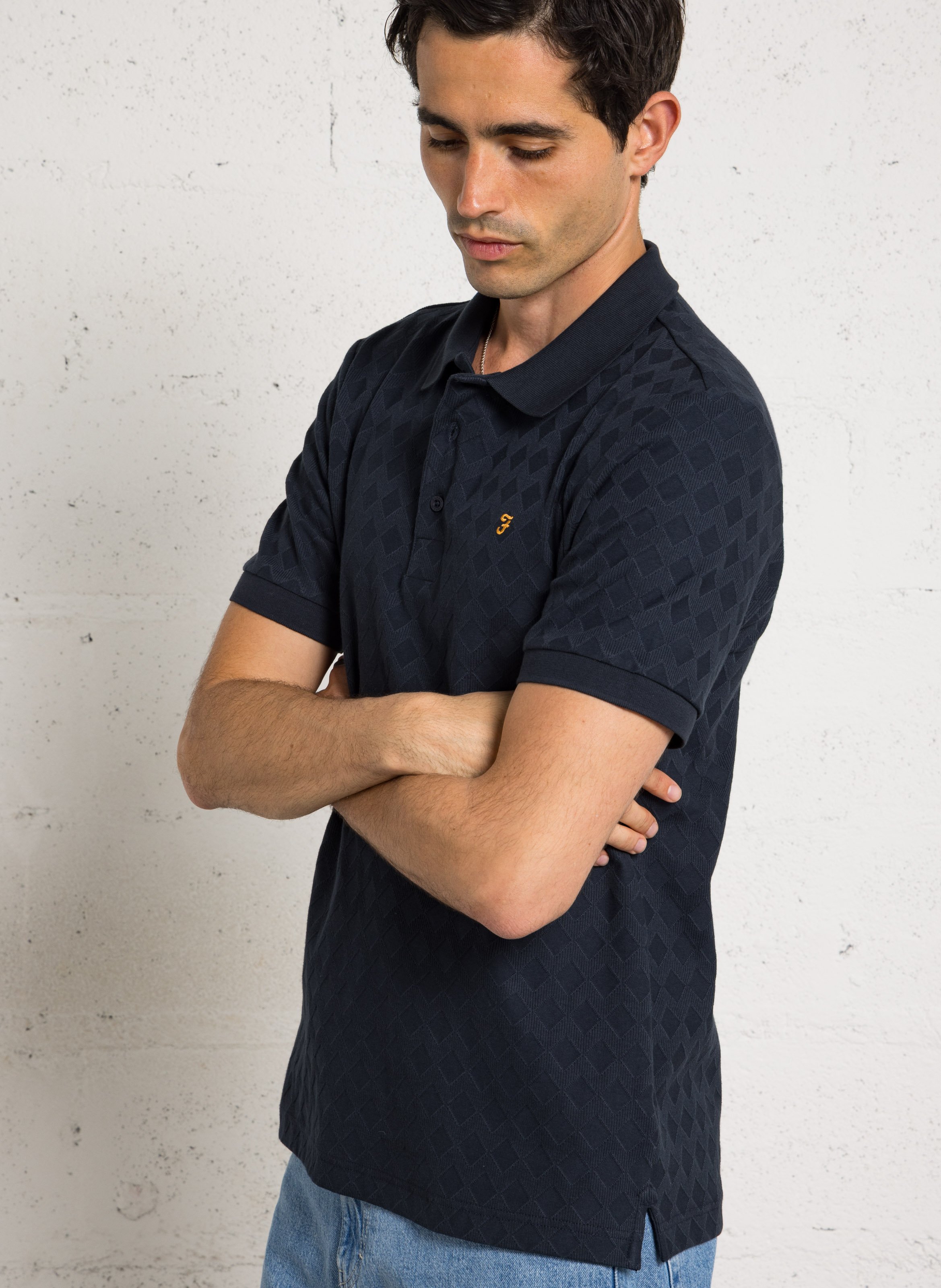 Polo regular-fit motif zigzag en coton bio stretch FARAH Bleu