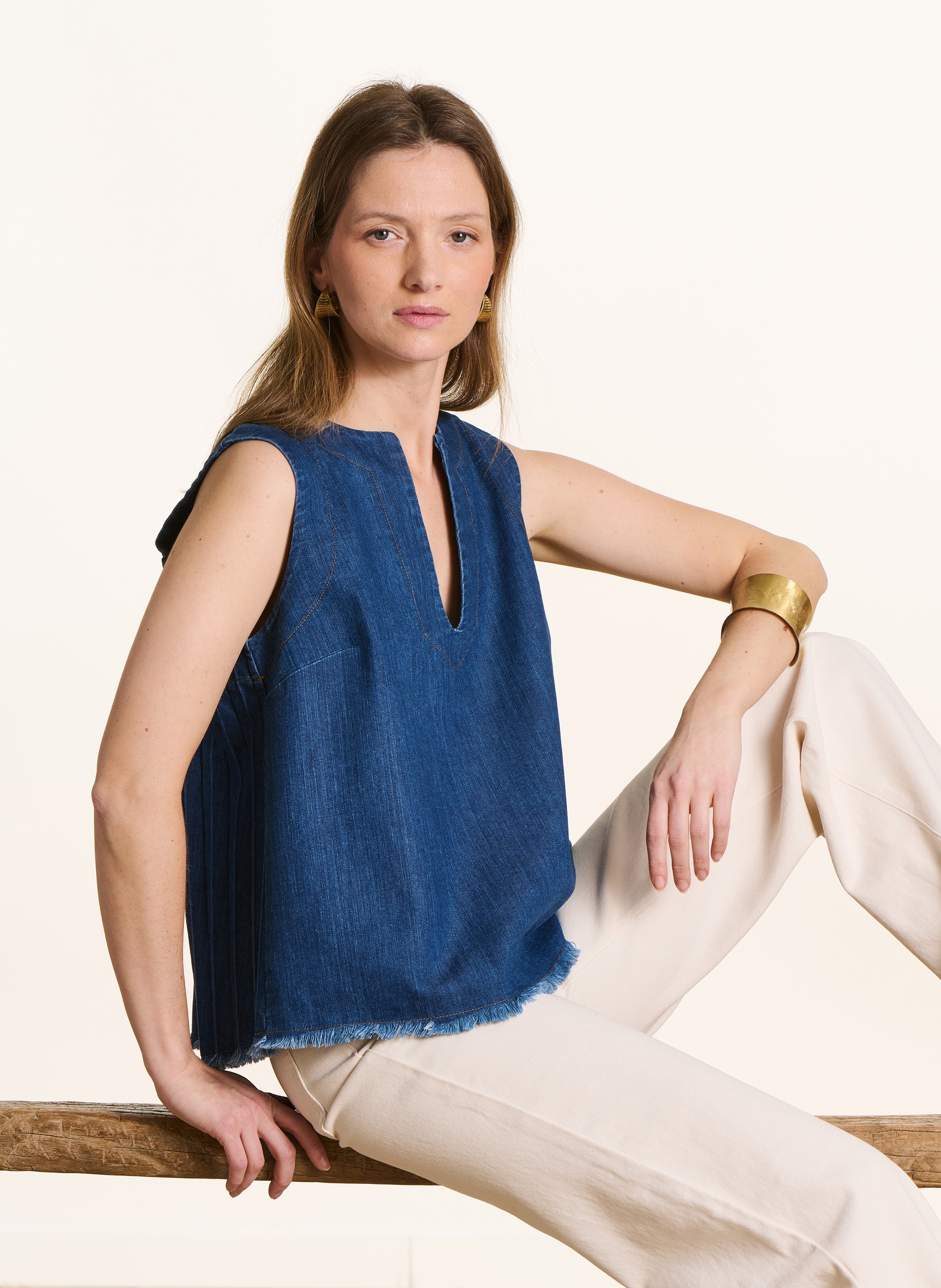 Top oversize en coton mélangé LA FEE MARABOUTEE Bleu