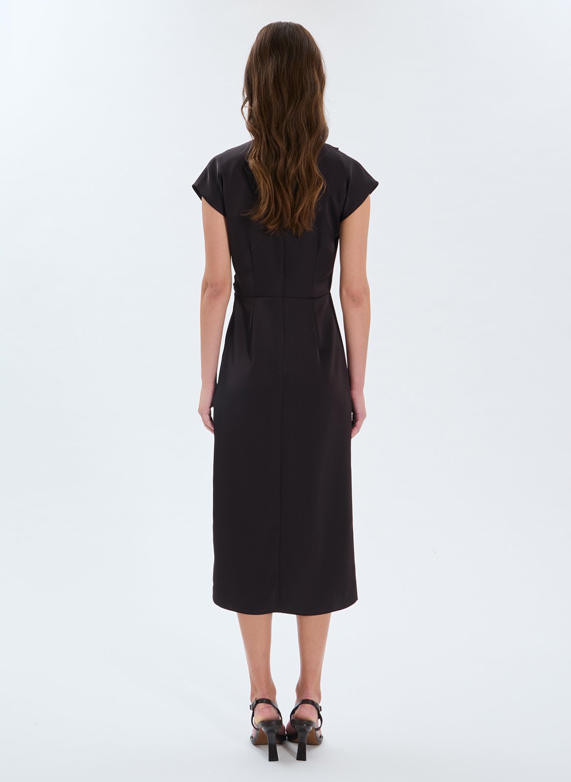 Long v-neck satin dress ZAPA Brown