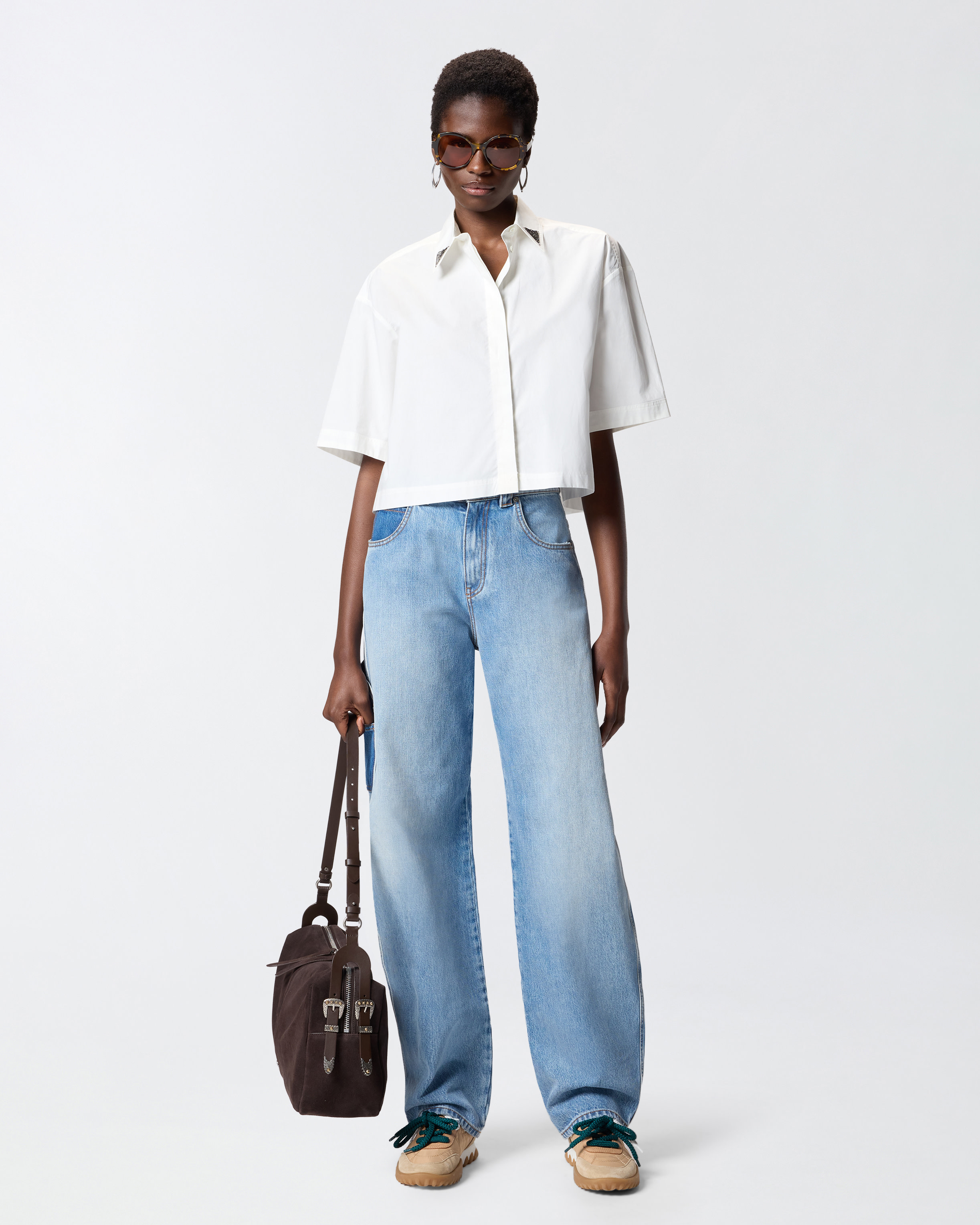 Chemise cropped avec détails métalliques PINKO Blanc