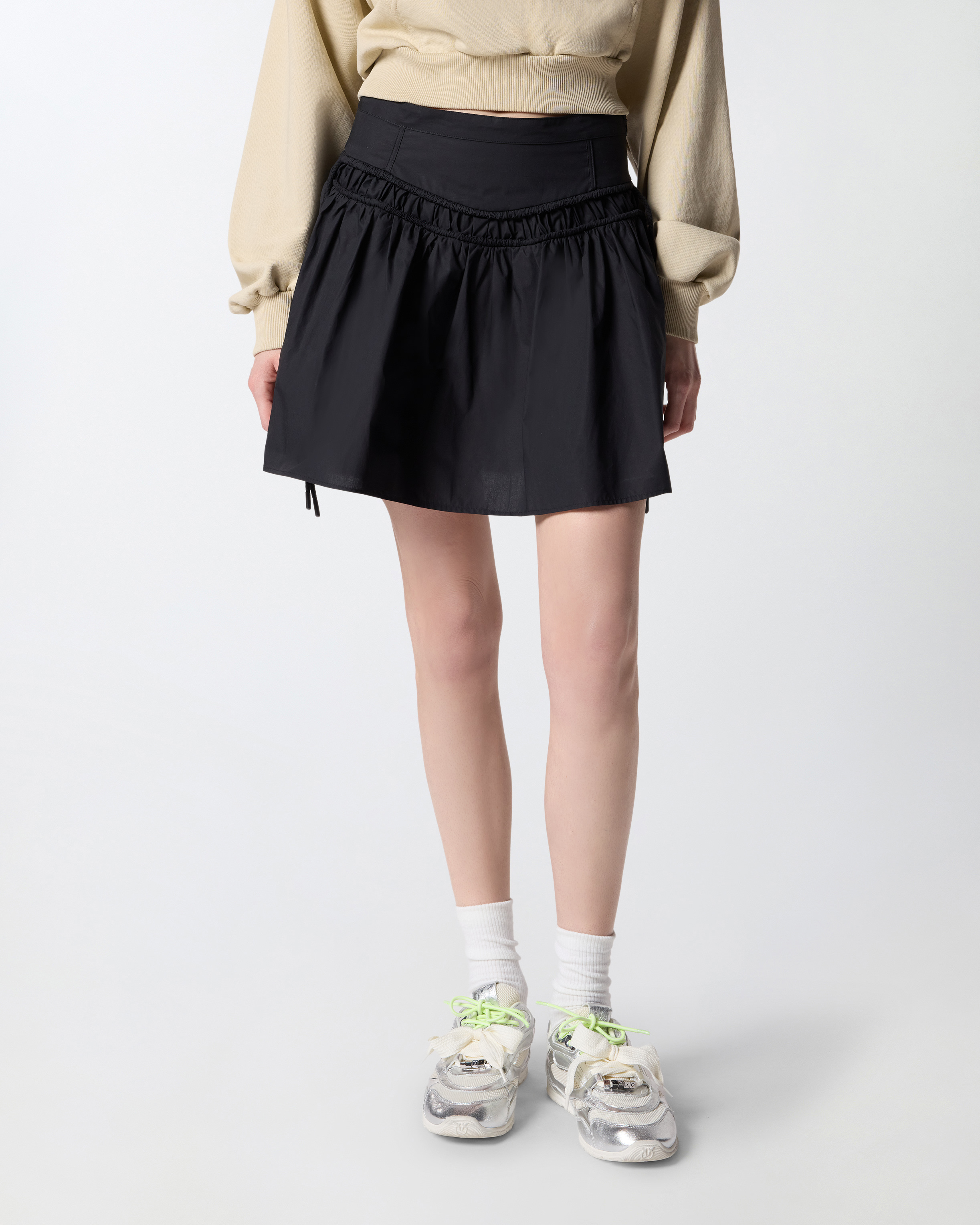 Short gathered skirt with drawstring ties PINKO Black