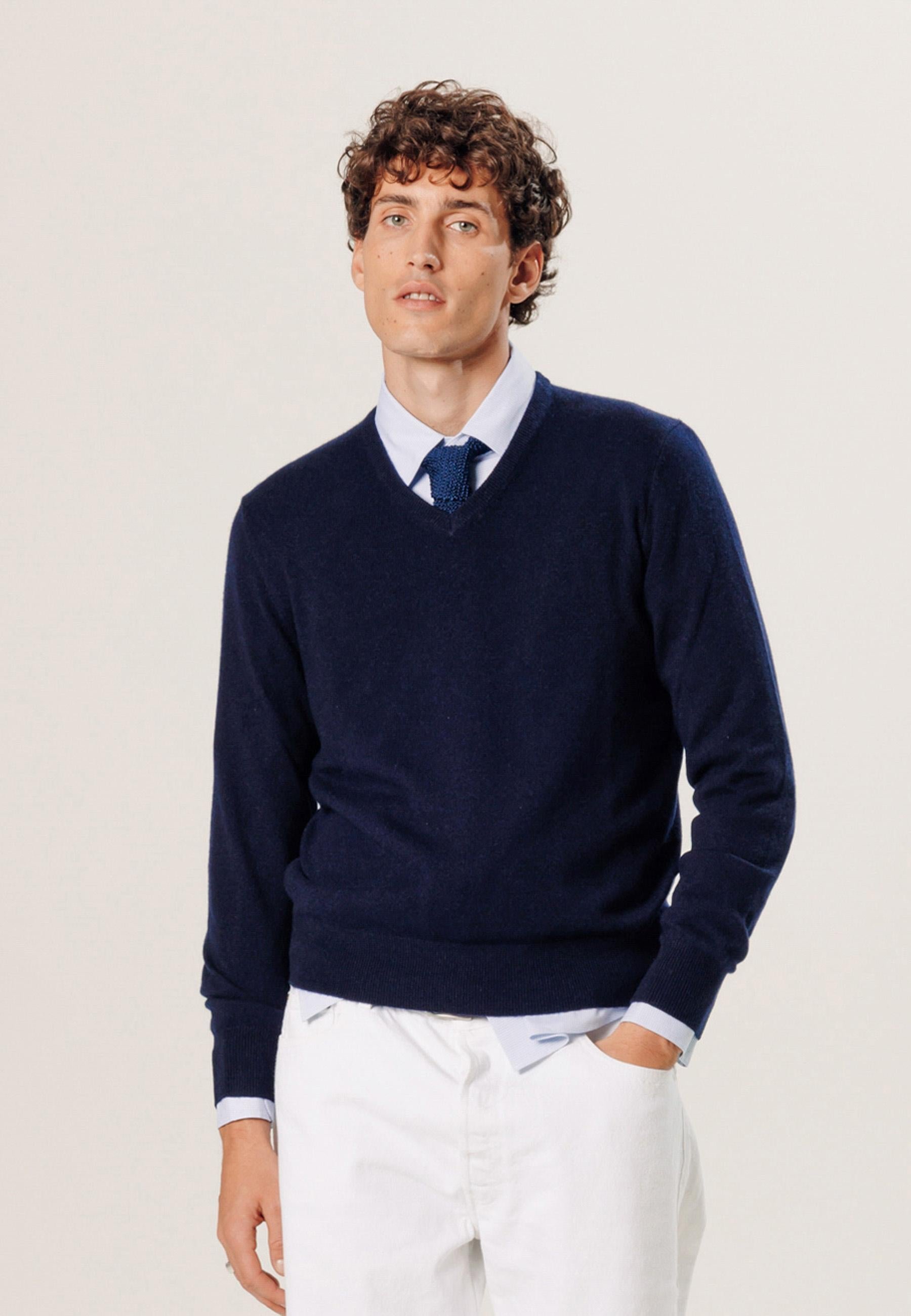 Pull col v en cachemire RODIER Bleu