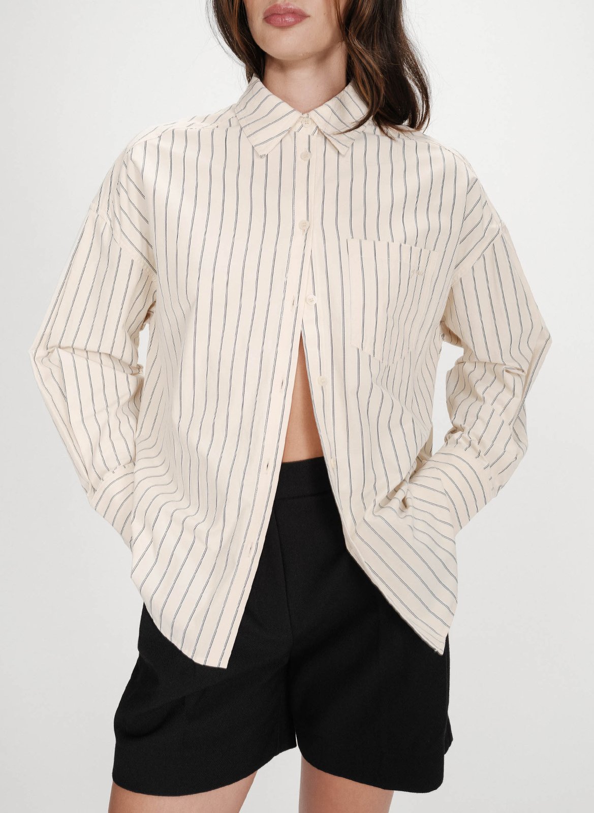 Chemise oversize col classique en coton mélangé rayé GRACE ET MILA Jaune